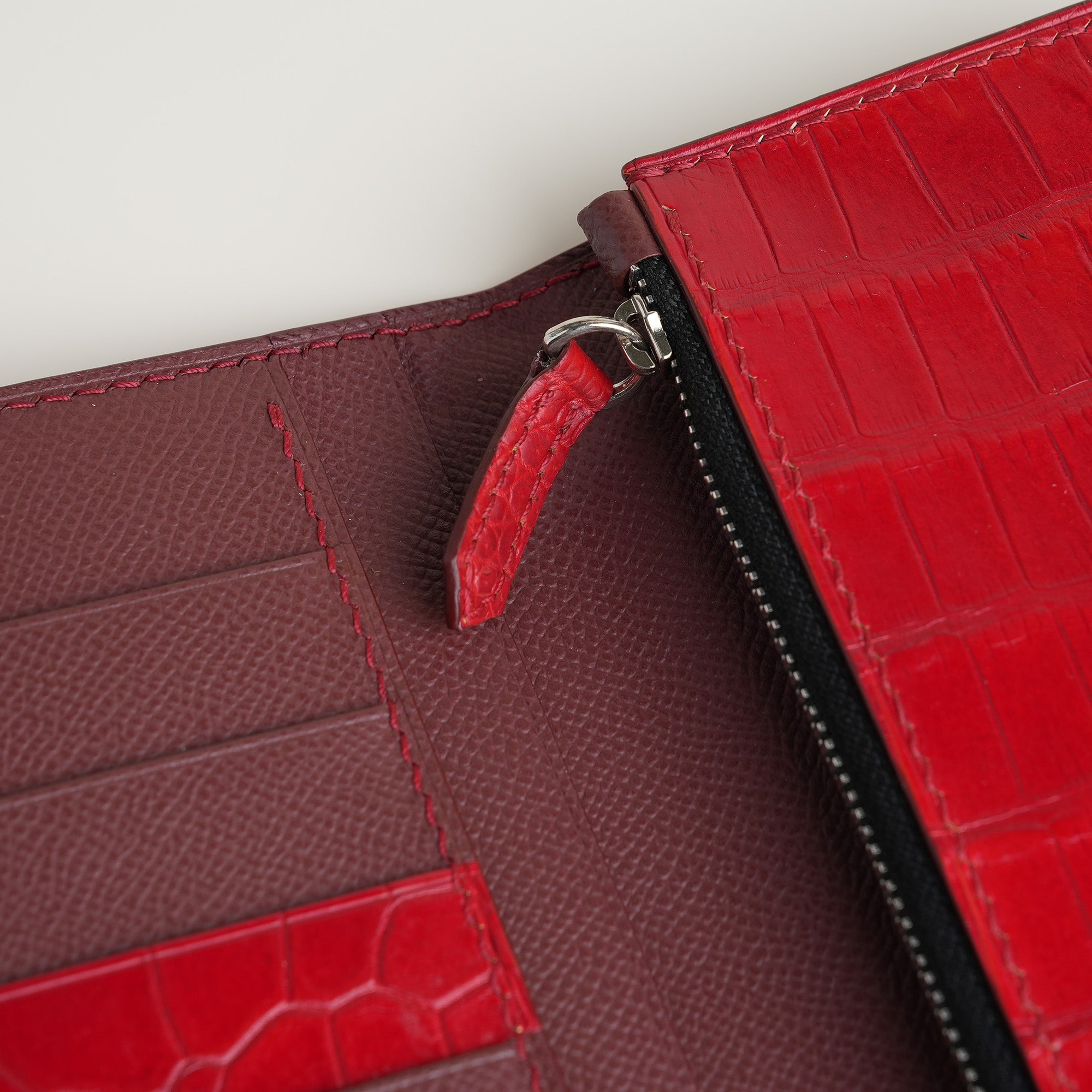 Red Crocodile Leather Long Wallet
