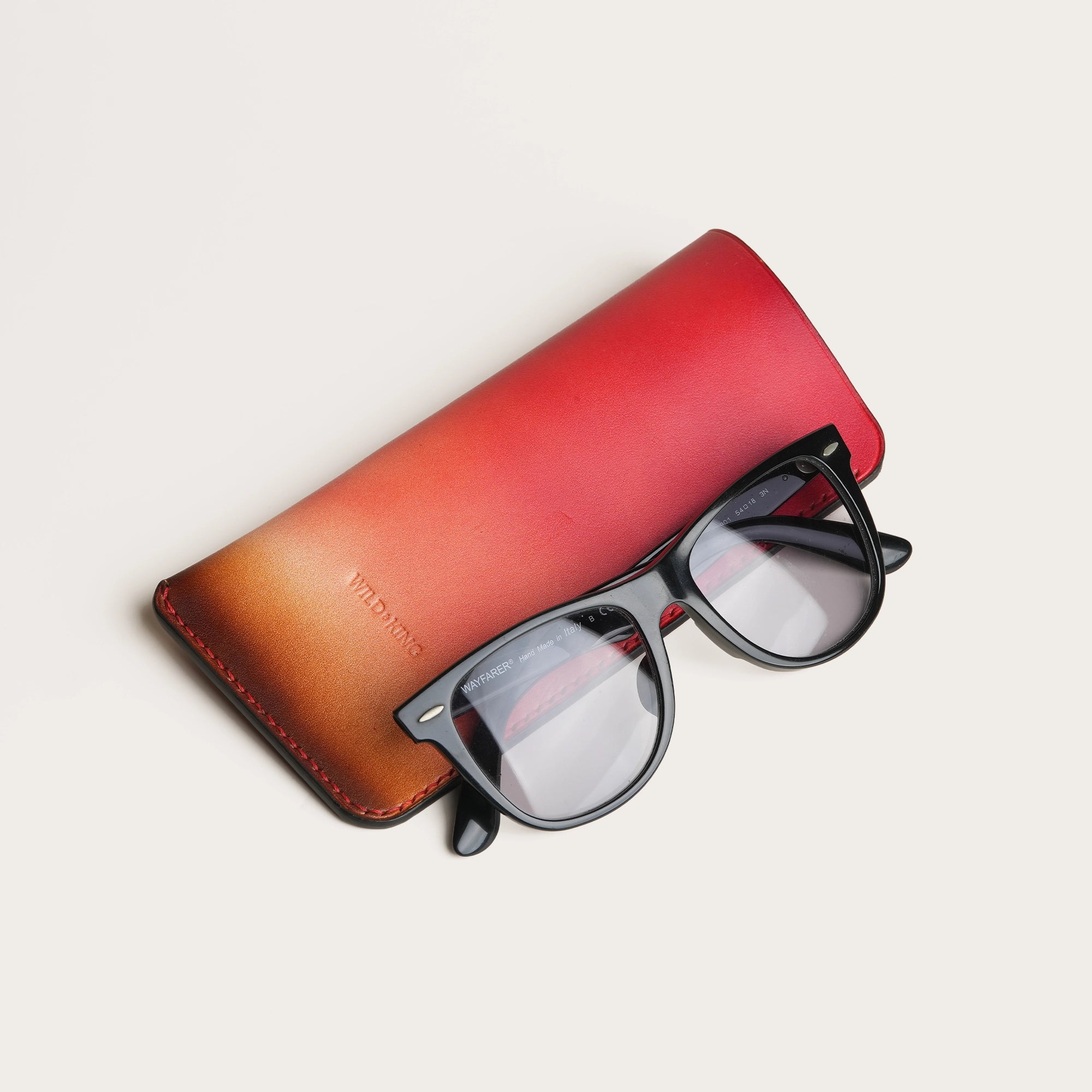 Red Leather Slip In Glasses Case - Solar Patina