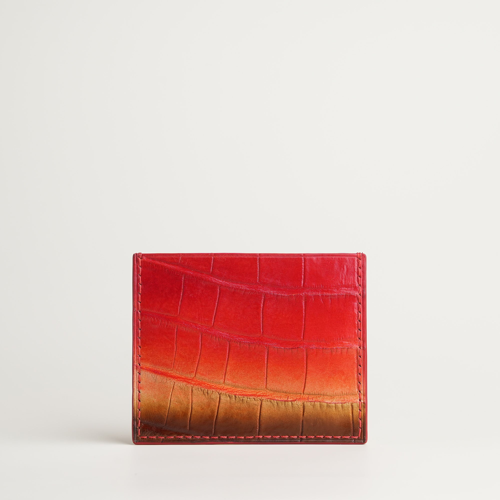 Red Alligator Leather Card Holder - Solar Patina