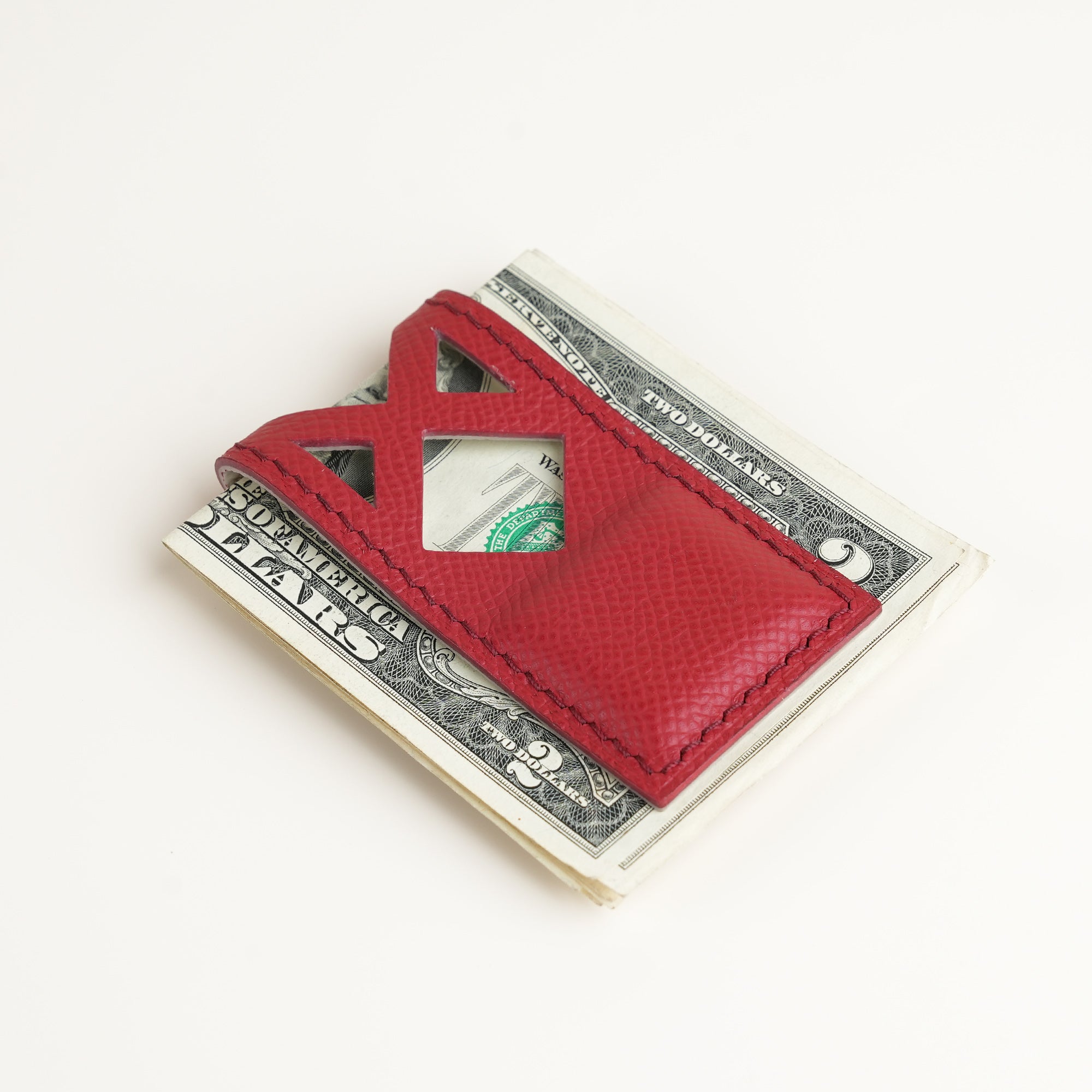 Red Geometric Epsom Leather Money Clip - Square Shape