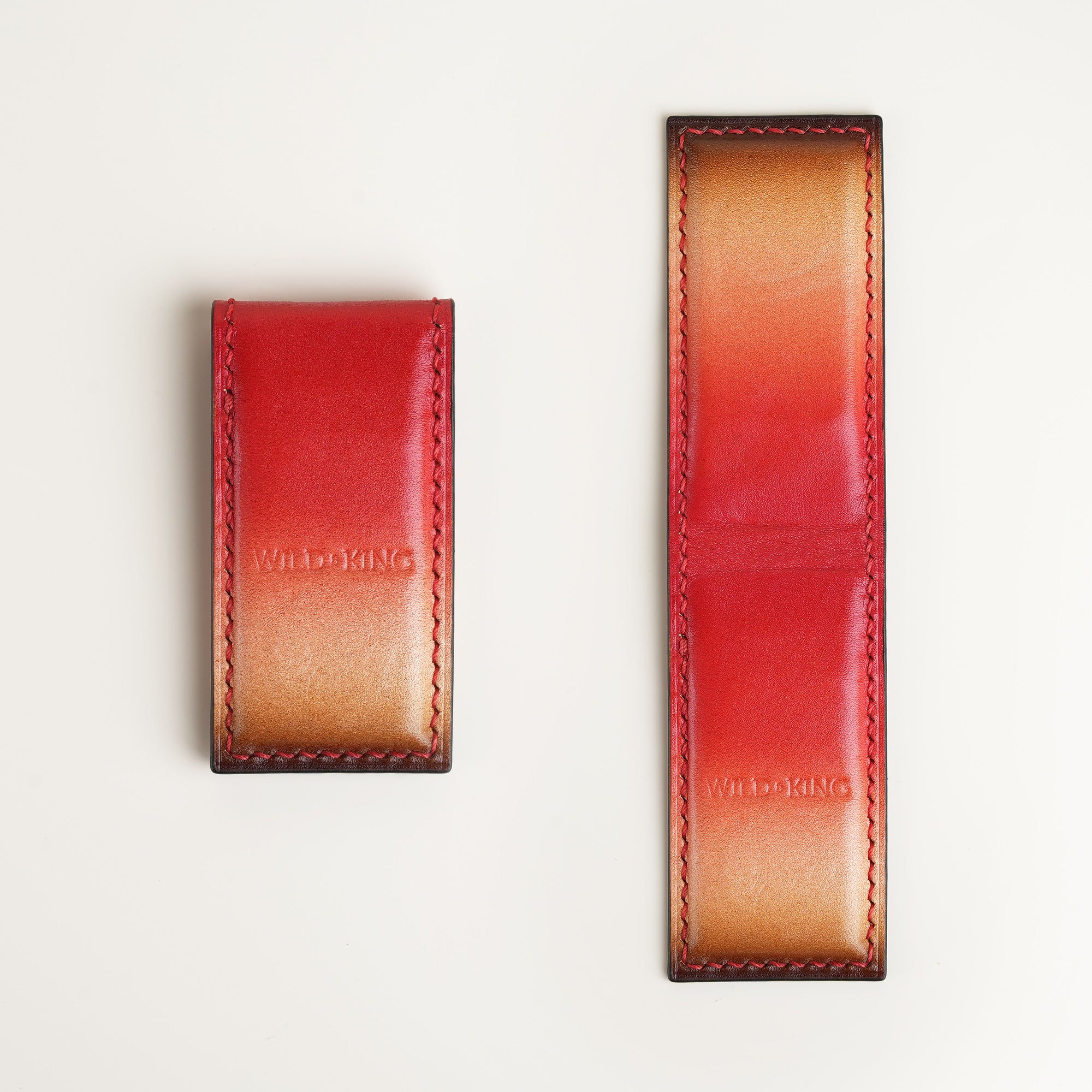 Red Leather Money Clip - Solar Patina - Square Shape