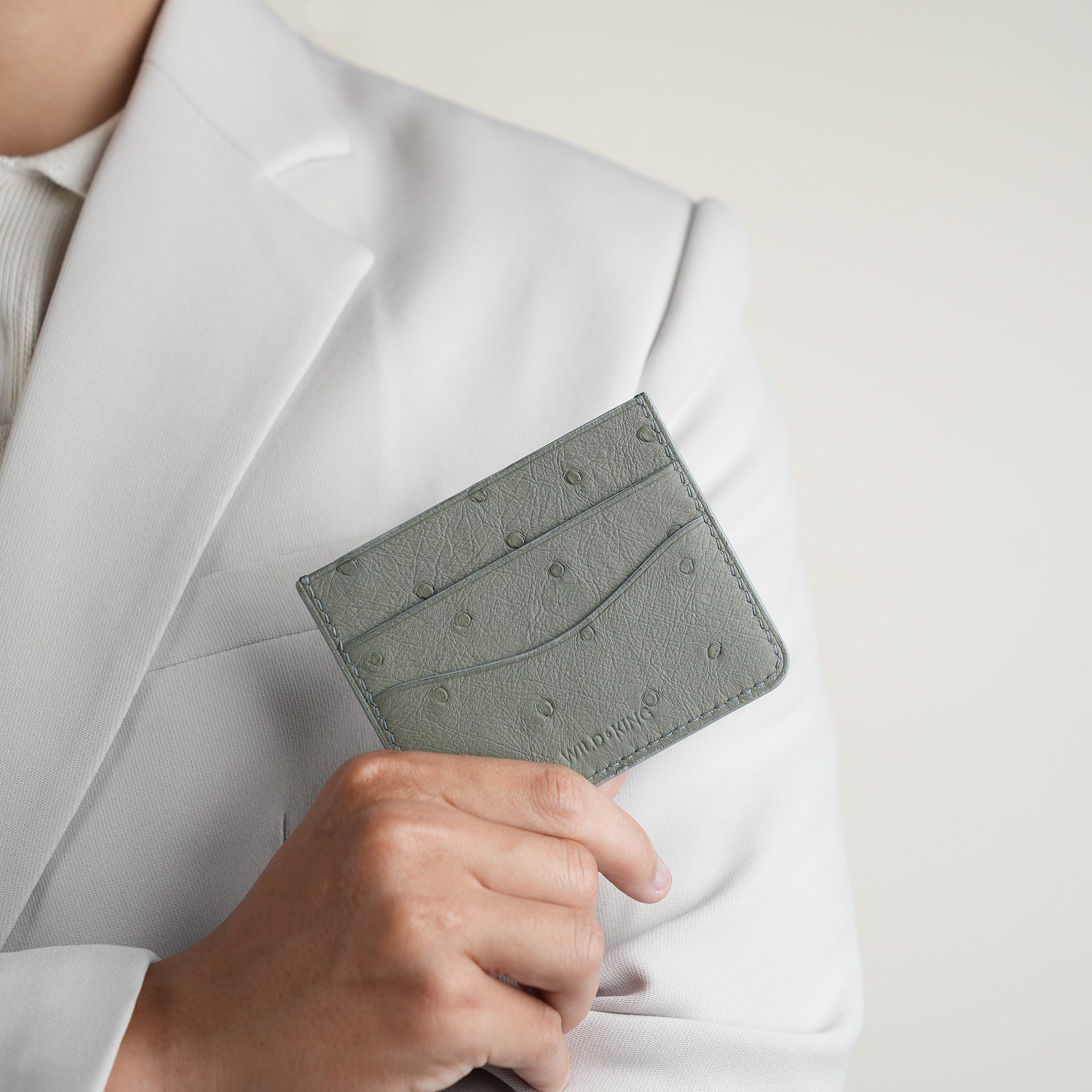 Silver Ostrich Leather Card Holder