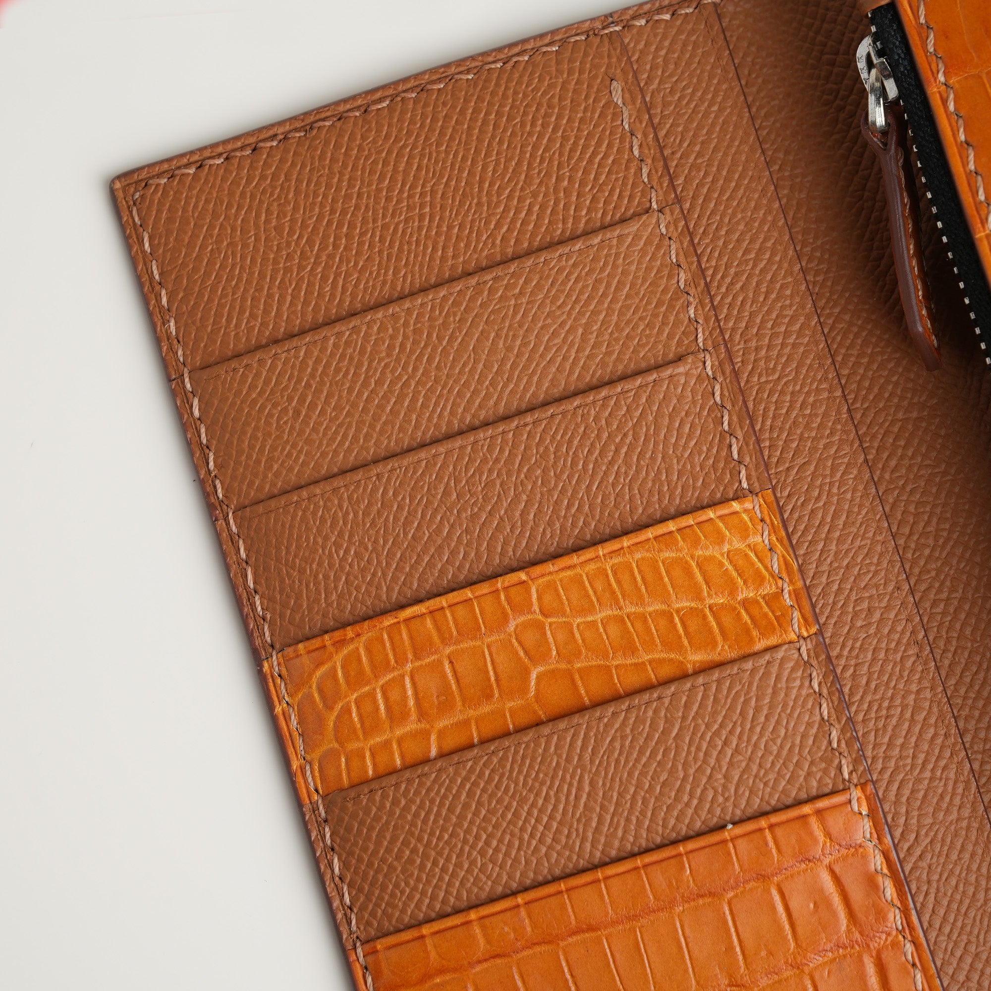 Tan Crocodile Leather Long Wallet