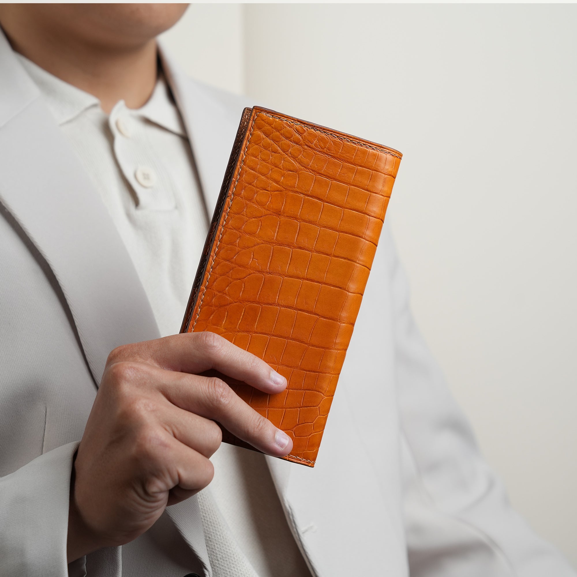 Tan Crocodile Leather Long Wallet