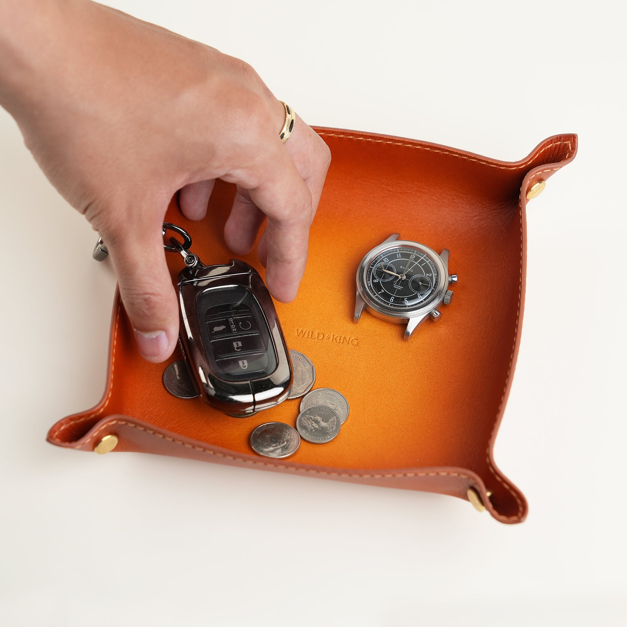 Tan Leather Tray - Patina Finish