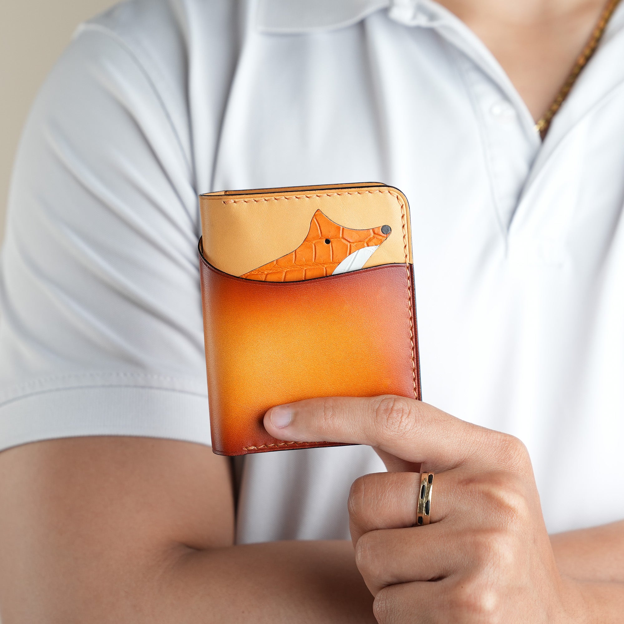 Tan Leather Dualfold Wallet - Fox Design