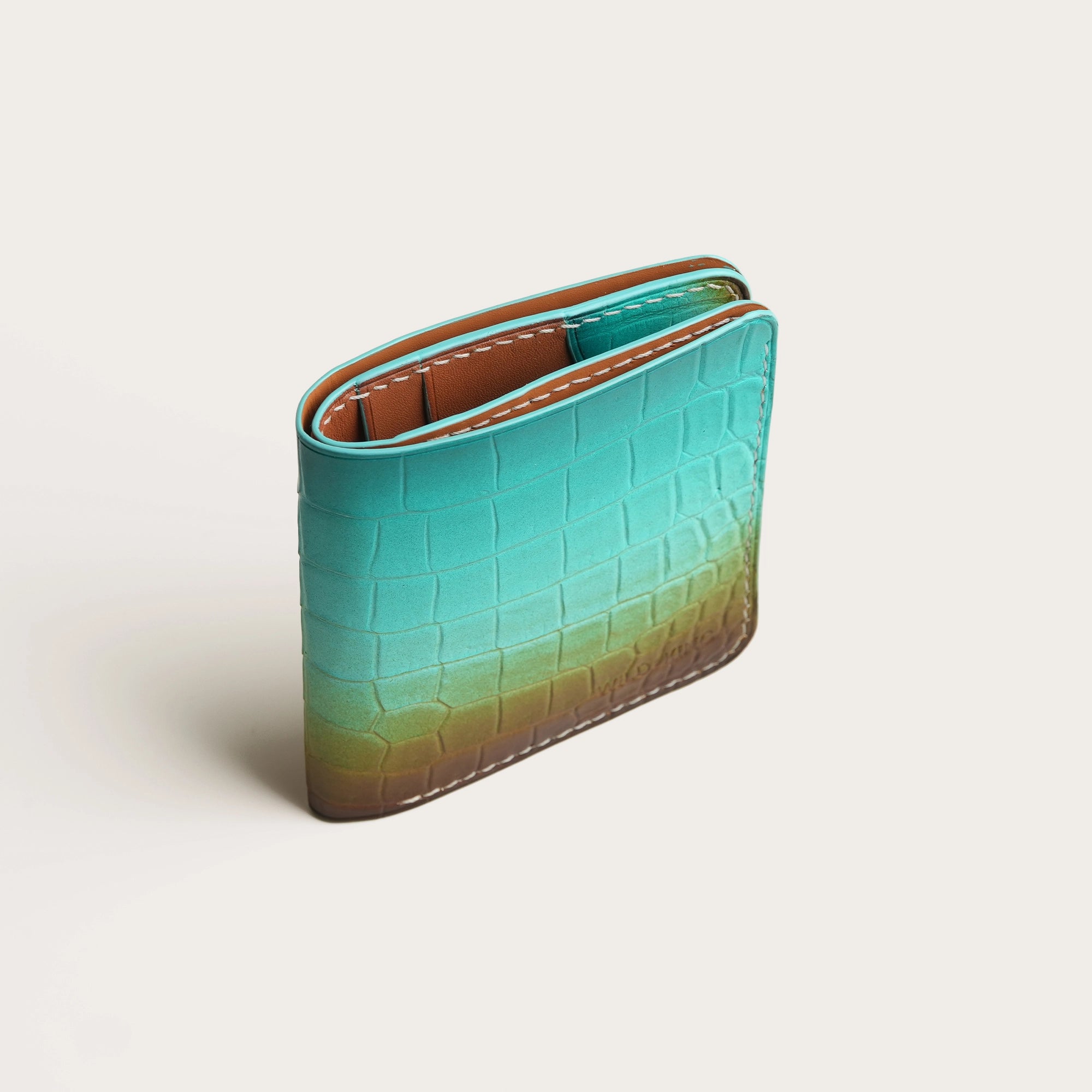 Turquoise Crocodile Leather Bifold Wallet - Shark Design - Ocean Patina