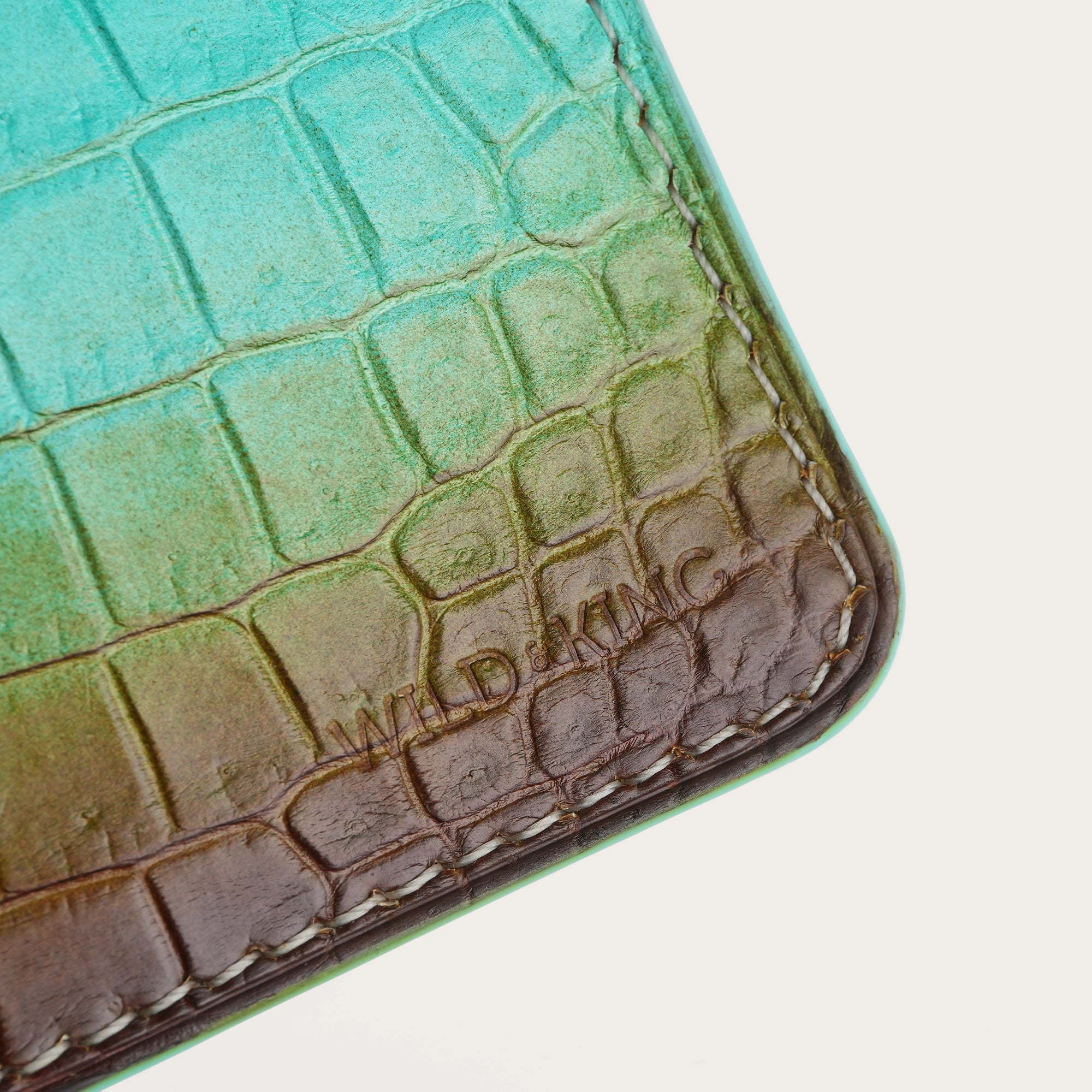 Turquoise Crocodile Leather Bifold Wallet - Shark Design - Ocean Patina