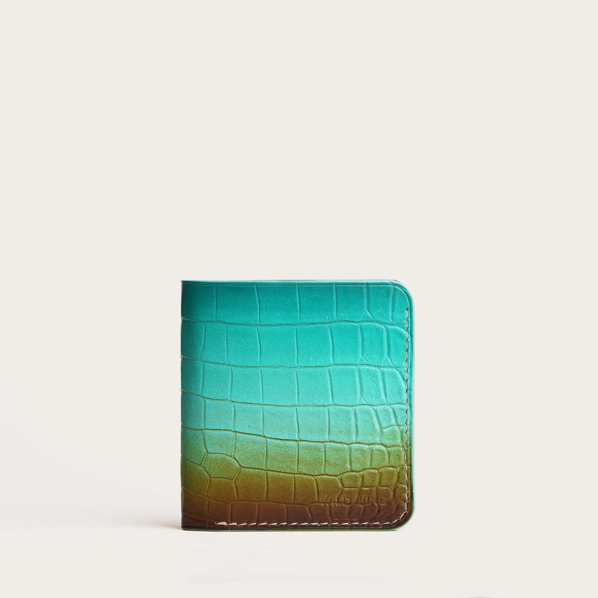 Turquoise Crocodile Leather Bifold Wallet - Shark Design - Ocean Patina