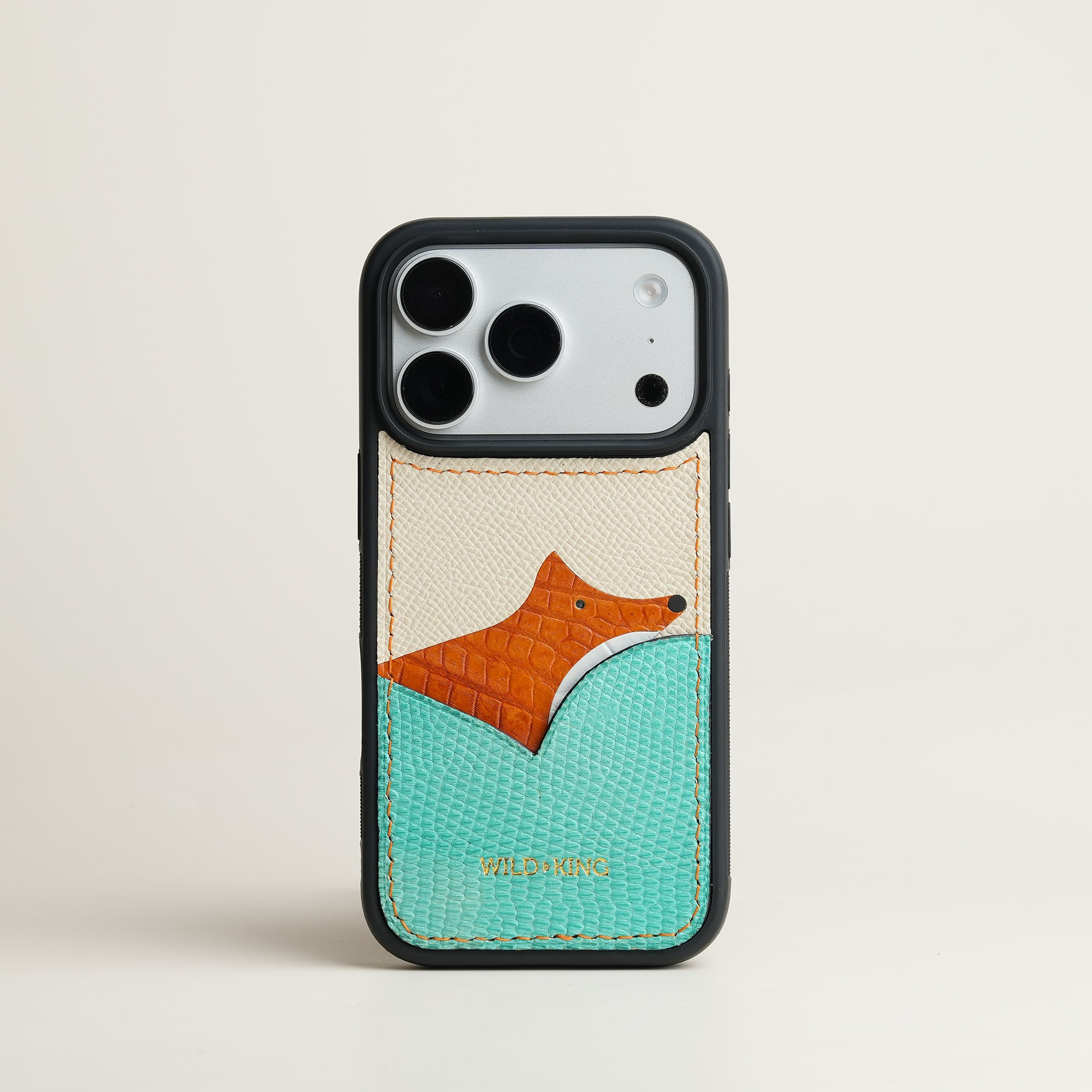 Turquoise Lizard Leather Iphone Case with Card Holder - Fox Design