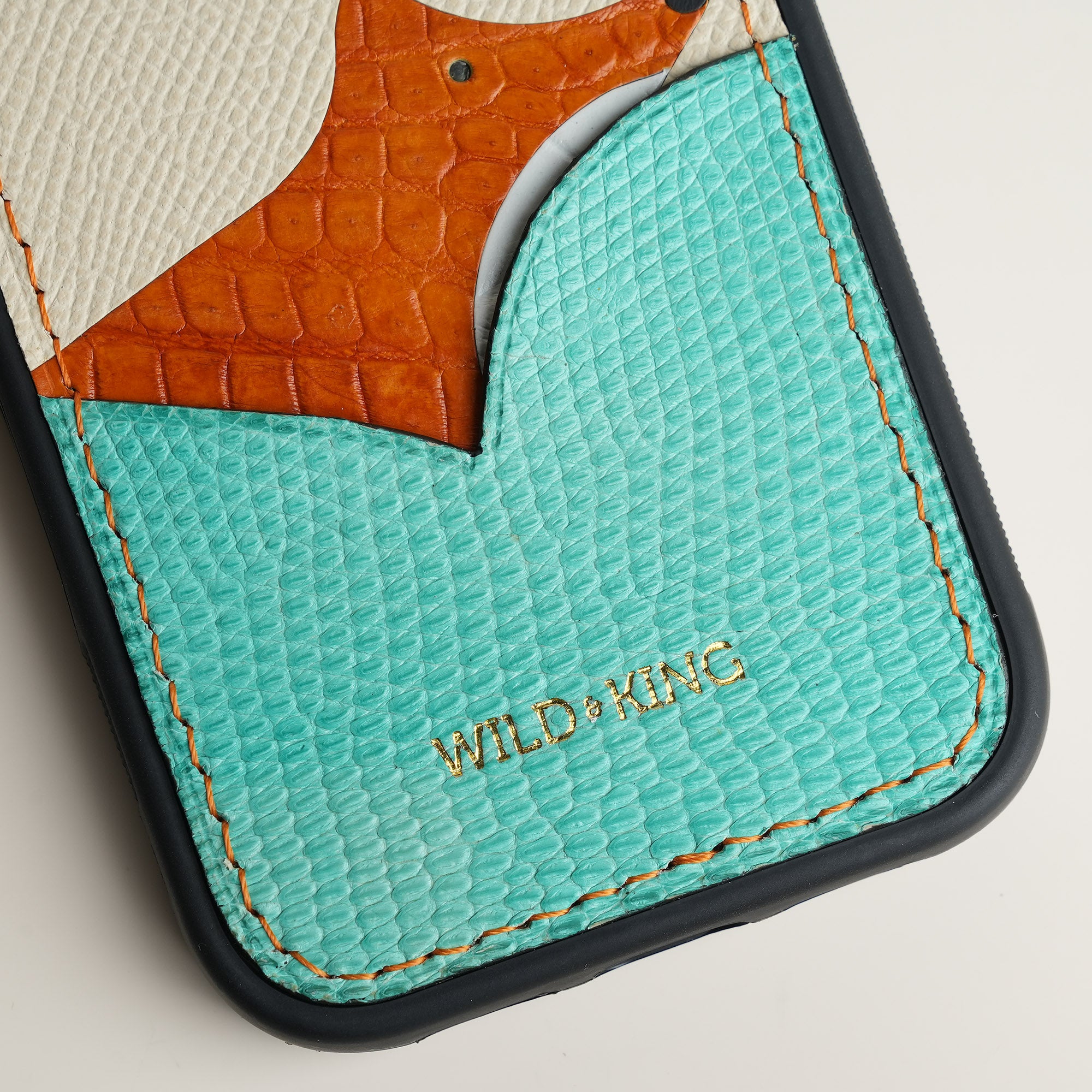 Turquoise Lizard Leather Iphone Case with Card Holder - Fox Design