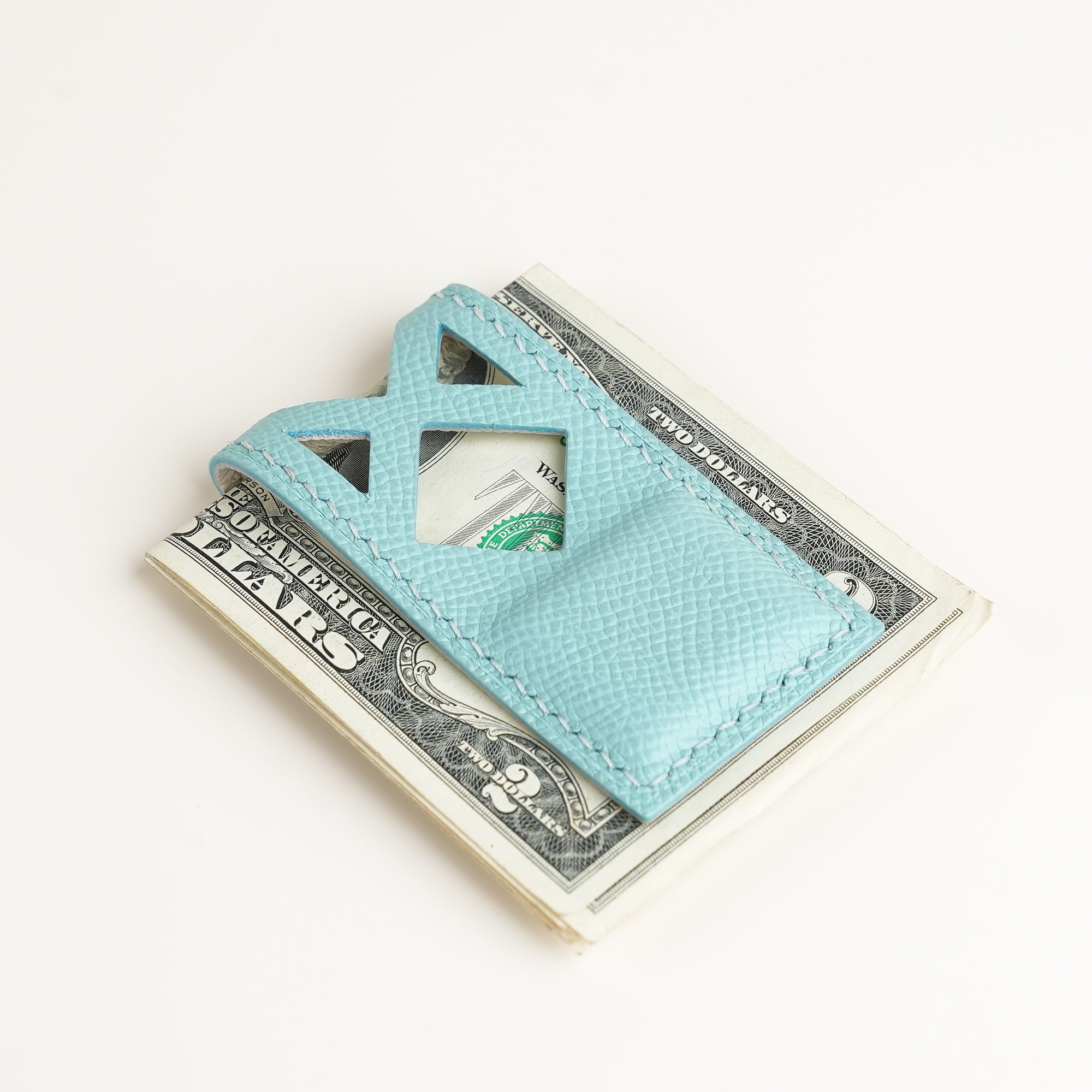 Turquoise Geometric Epsom Leather Money Clip - Square Shape