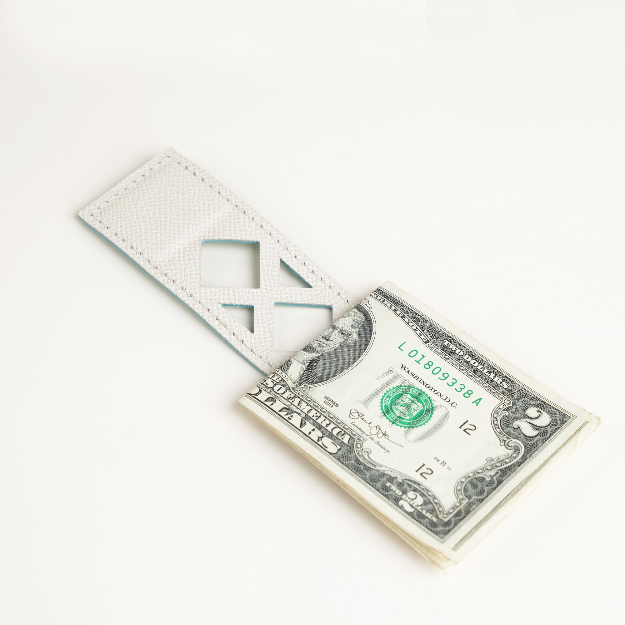 Turquoise Geometric Epsom Leather Money Clip - Square Shape