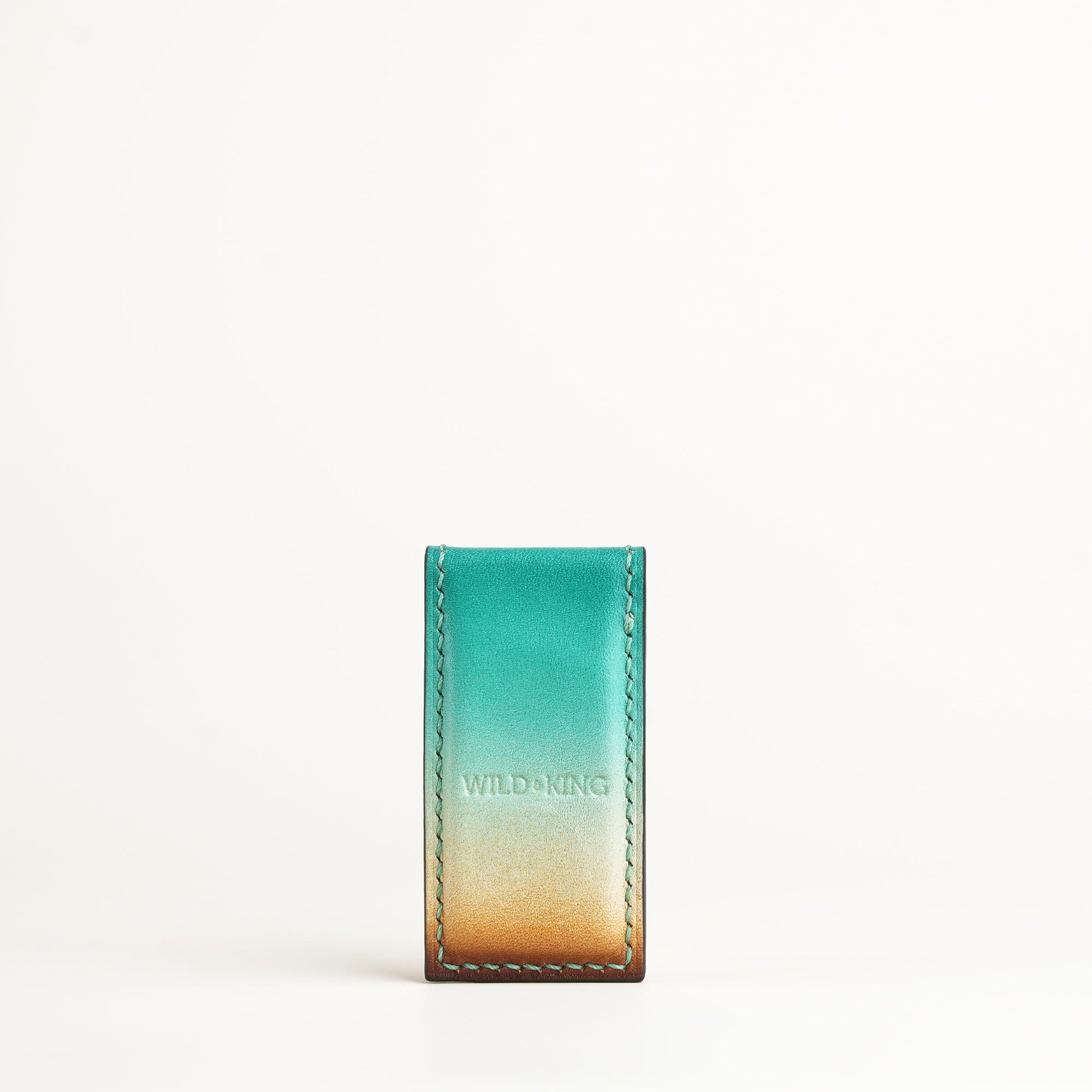 Turquoise Leather Money Clip - Ocean Patina - Square Shape