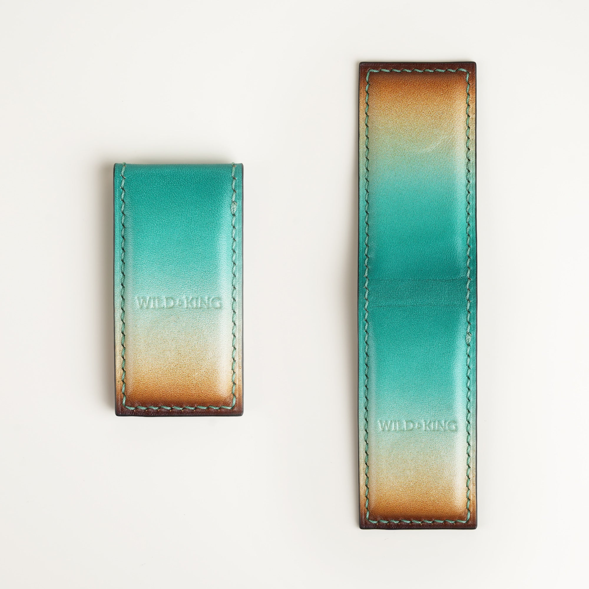 Turquoise Leather Money Clip - Ocean Patina - Square Shape
