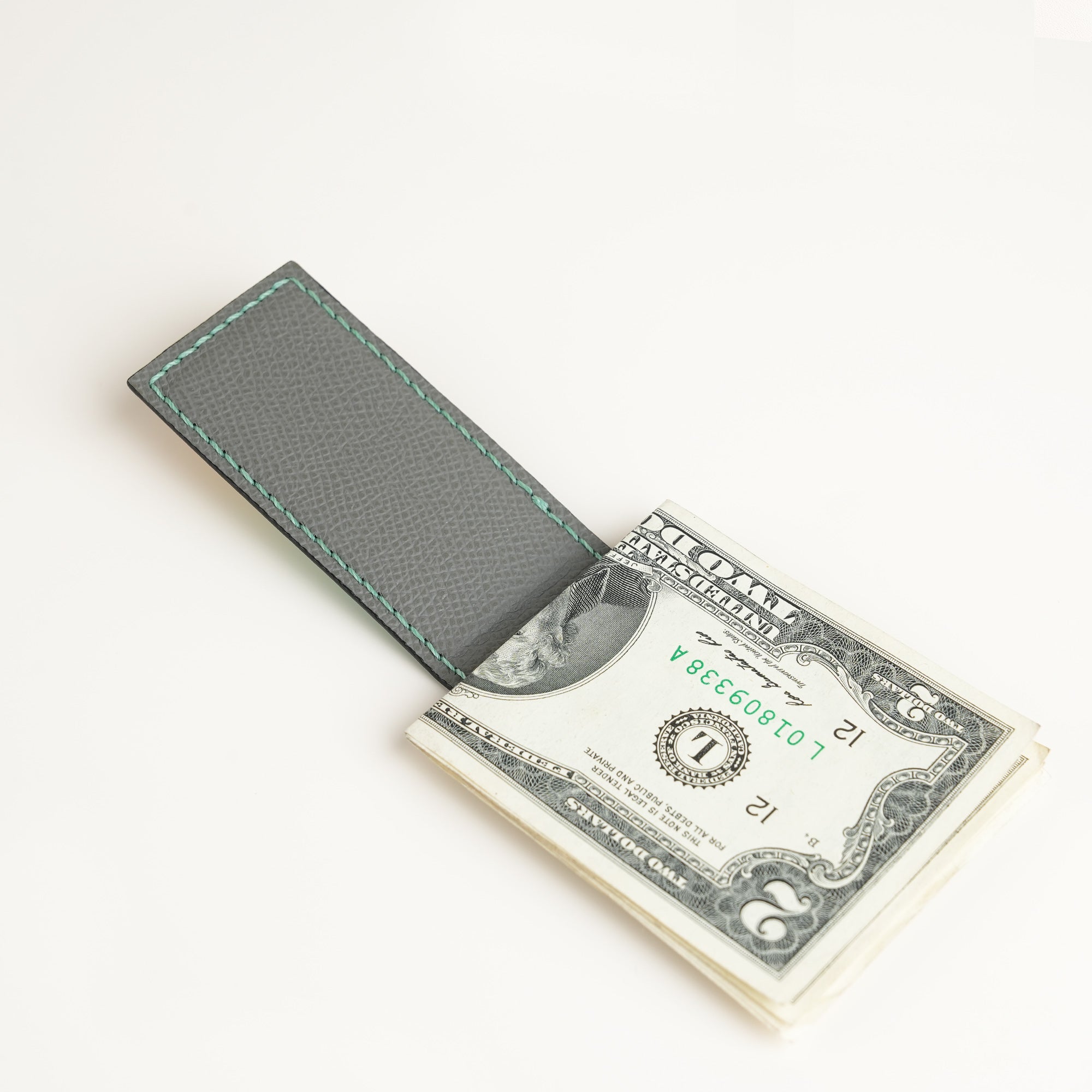 Turquoise Leather Money Clip - Ocean Patina - Square Shape