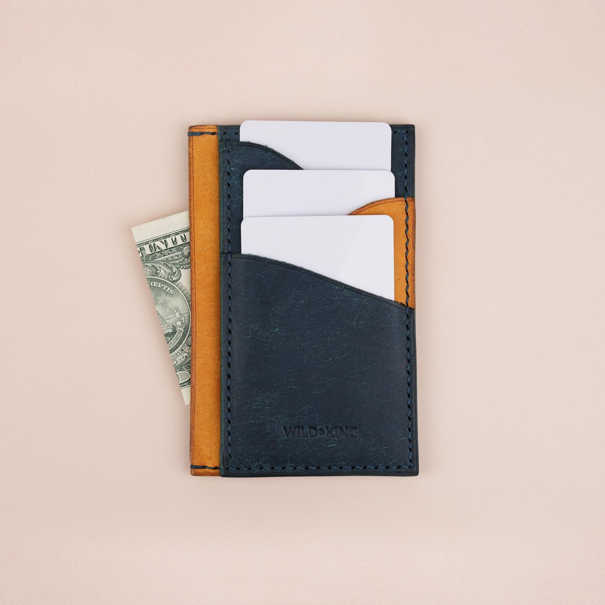 Vertical Navy and Golden Pueblo Leather Card Holder Wallet Slim - WildandKing