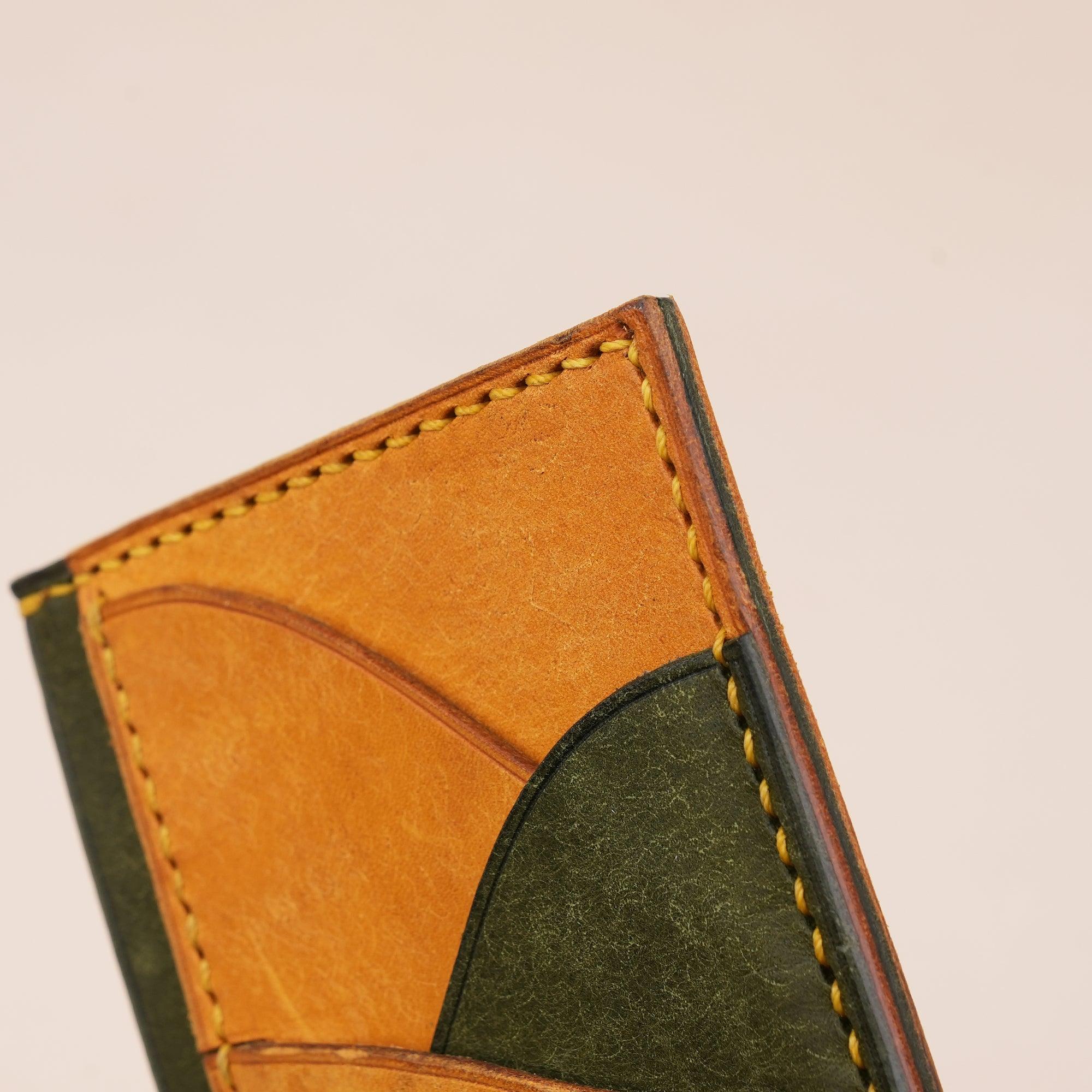 Vertical Golden mix Olive Pueblo Leather Card Holder Wallet Slim - WildandKing