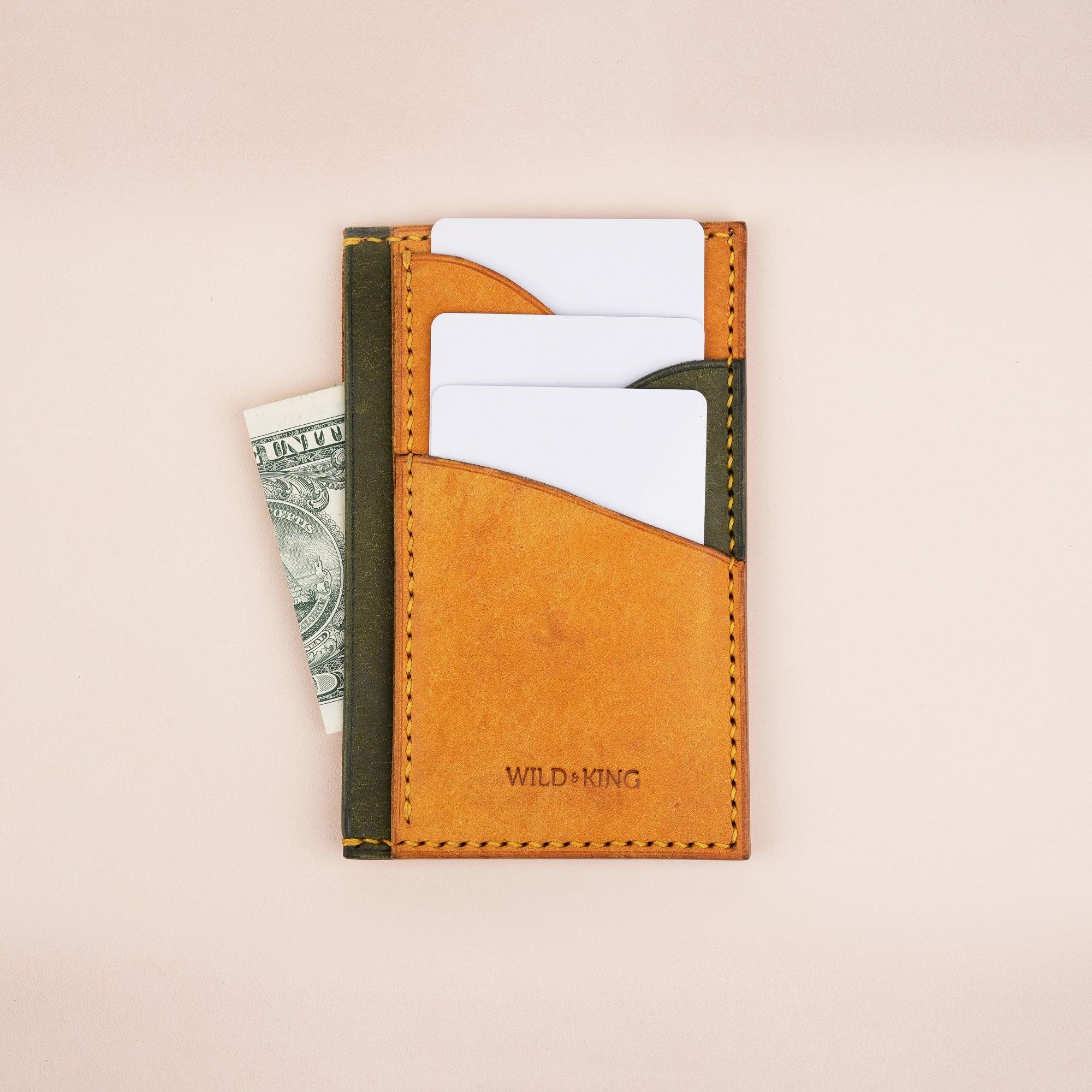 Vertical Golden mix Olive Pueblo Leather Card Holder Wallet Slim - WildandKing