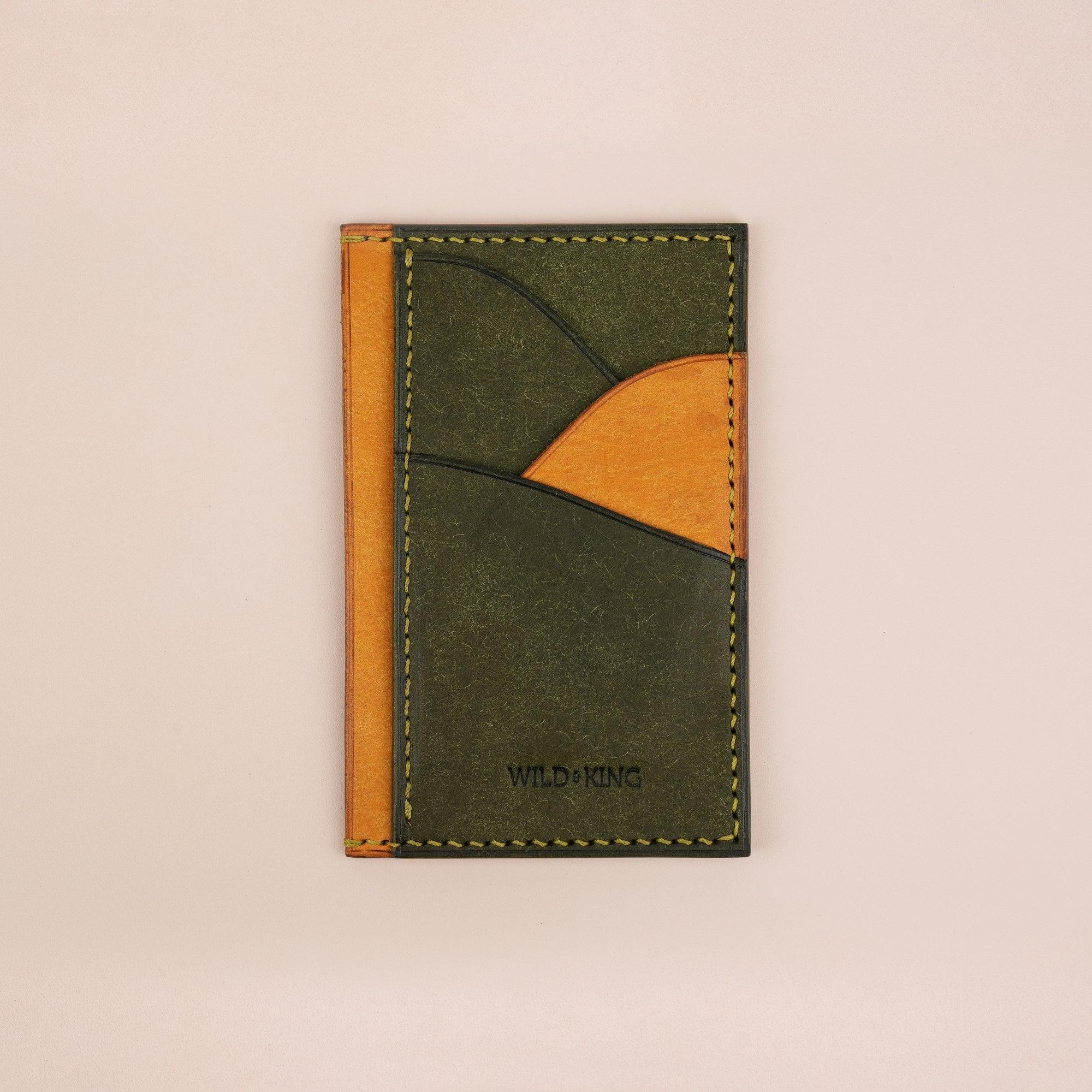 Vertical Olive and Golden Pueblo Leather Card Holder Wallet Slim - WildandKing