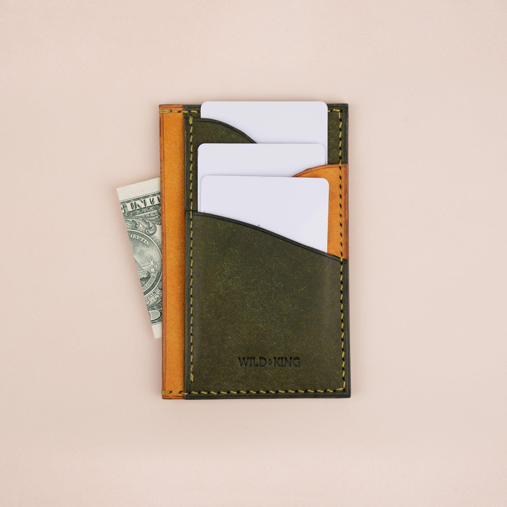 Vertical Olive and Golden Pueblo Leather Card Holder Wallet Slim - WildandKing