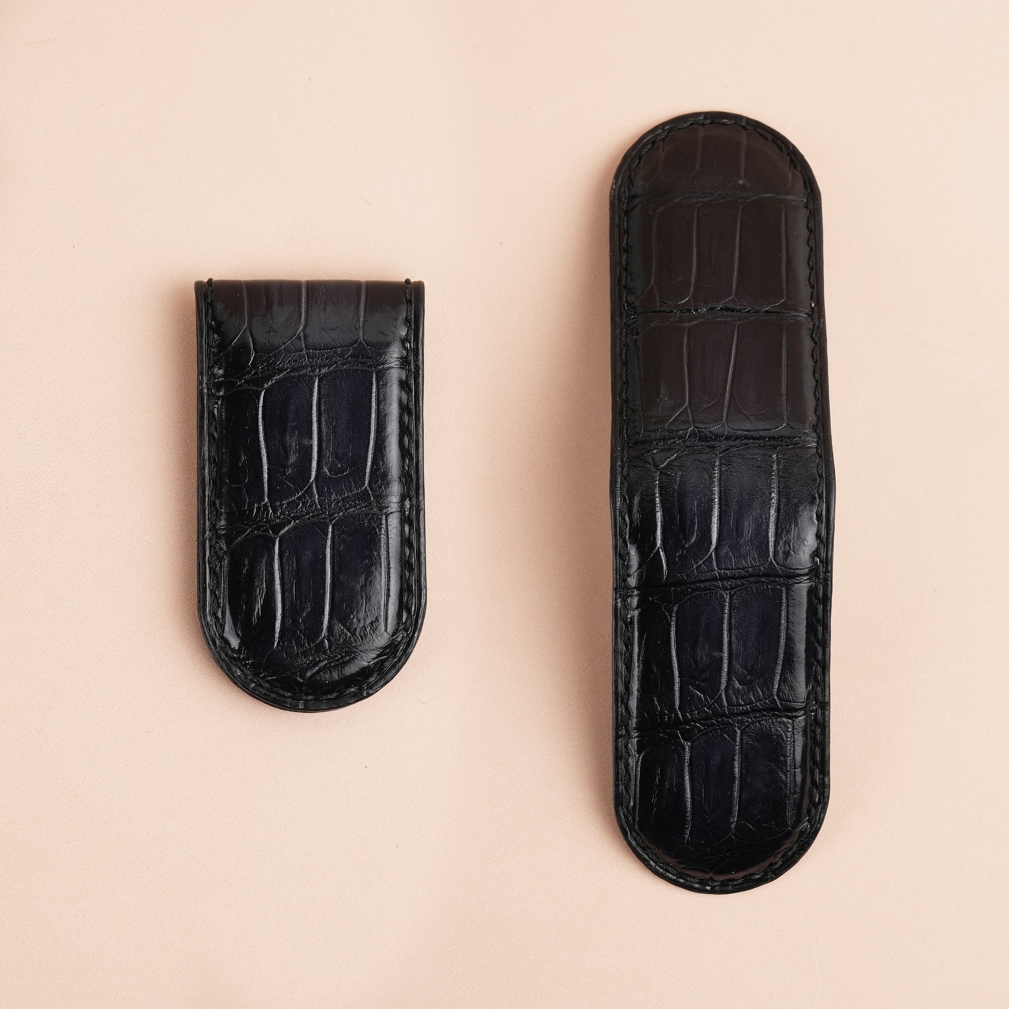 Black Alligator Leather Money Clip
