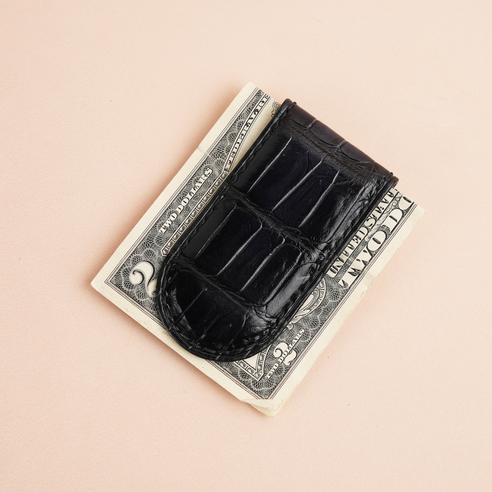 Black Alligator Leather Money Clip