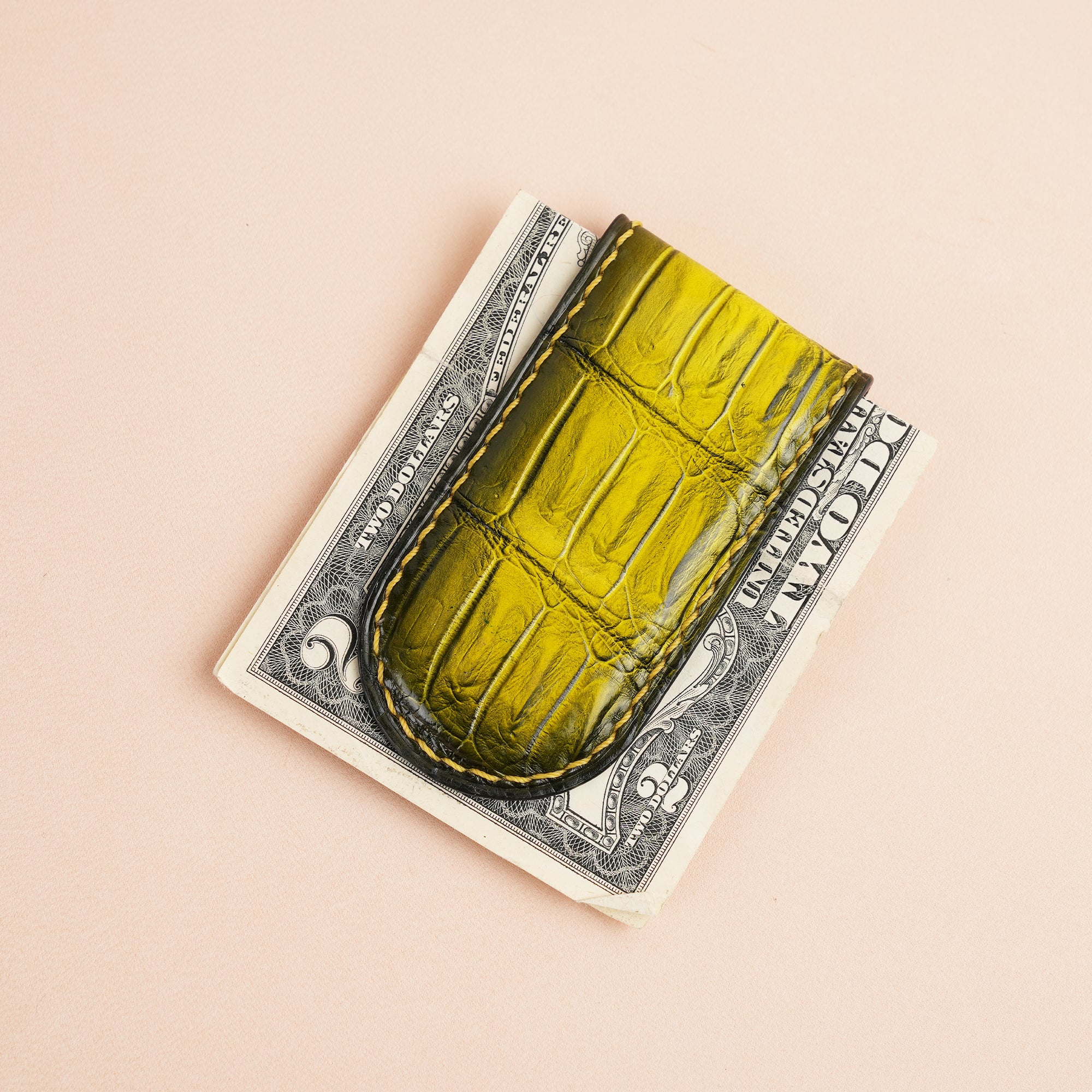Yellow Alligator Leather Money Clip