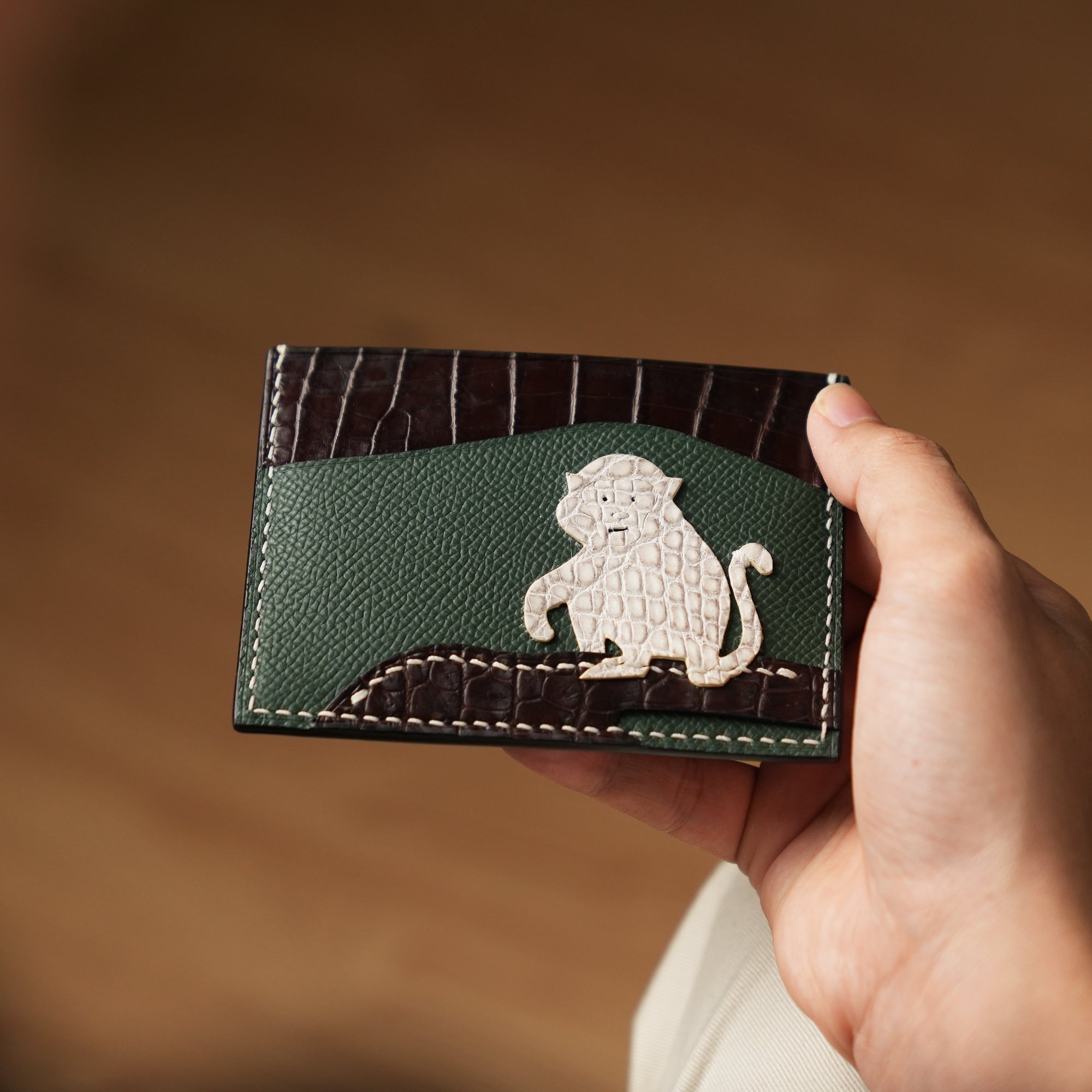 Epsom Leather mix Alligator Leather Card Holder - Stupid Monkey