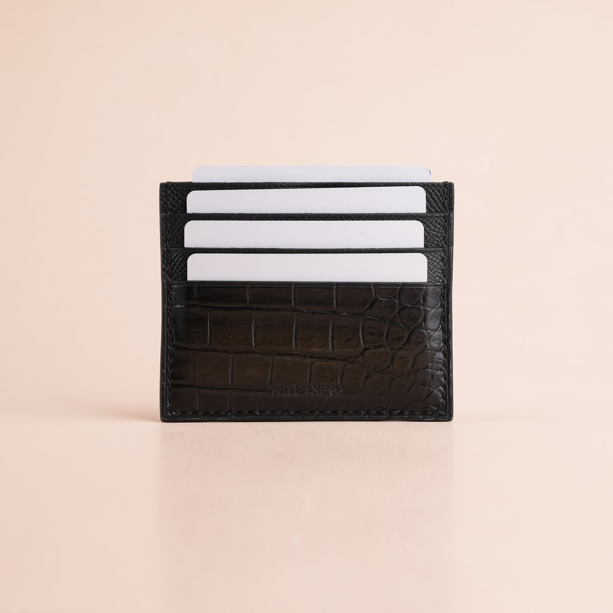 Black Alligator Leather Card Holder - Patina Finish