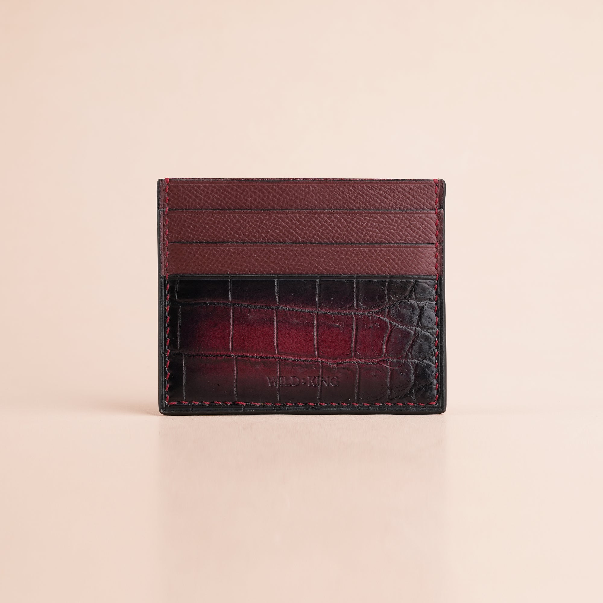 Burgundy Alligator Leather Card Holder - Patina Finish