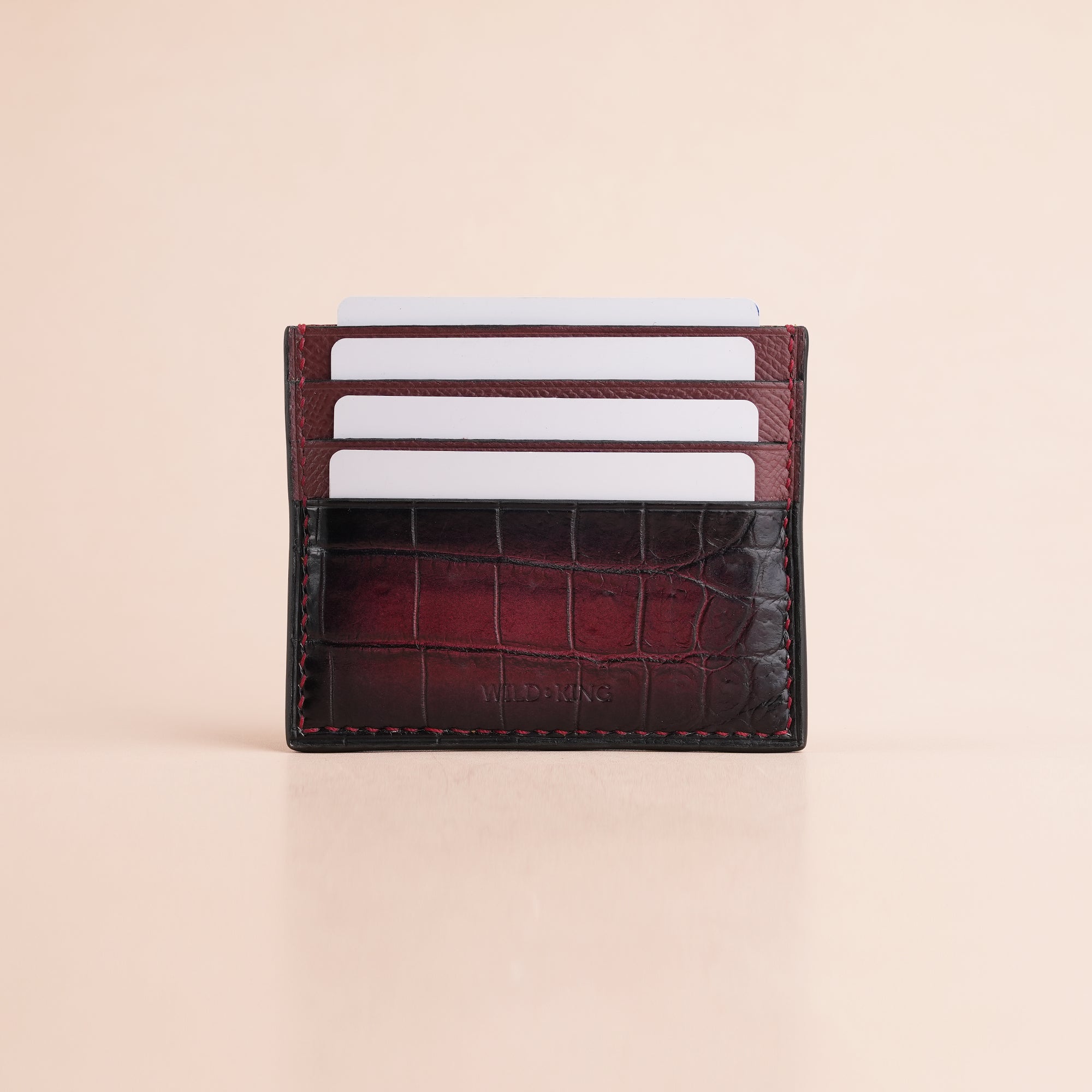 Burgundy Alligator Leather Card Holder - Patina Finish