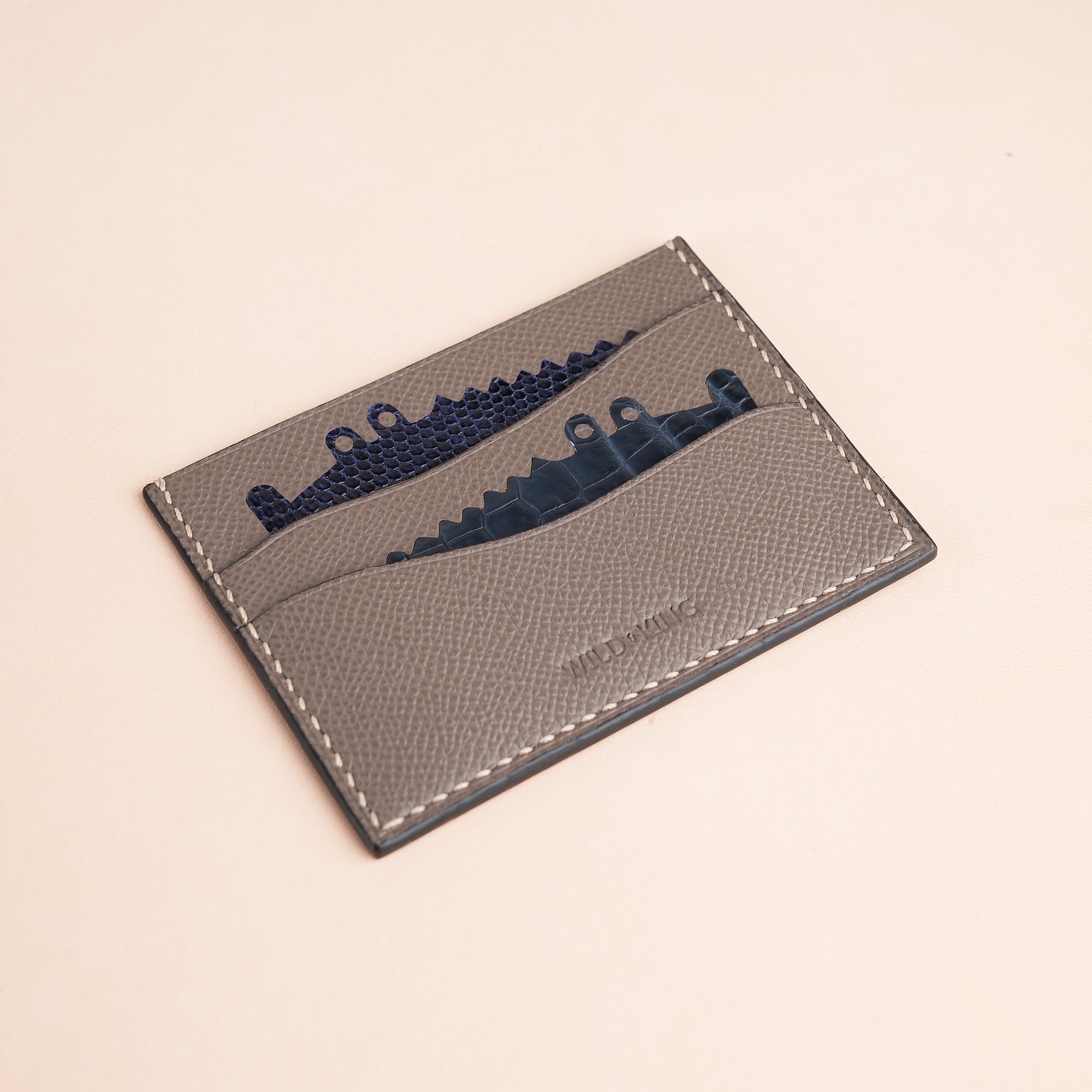 Graphite Grey Epsom Leather Card Holder - Double Stupid Alligator