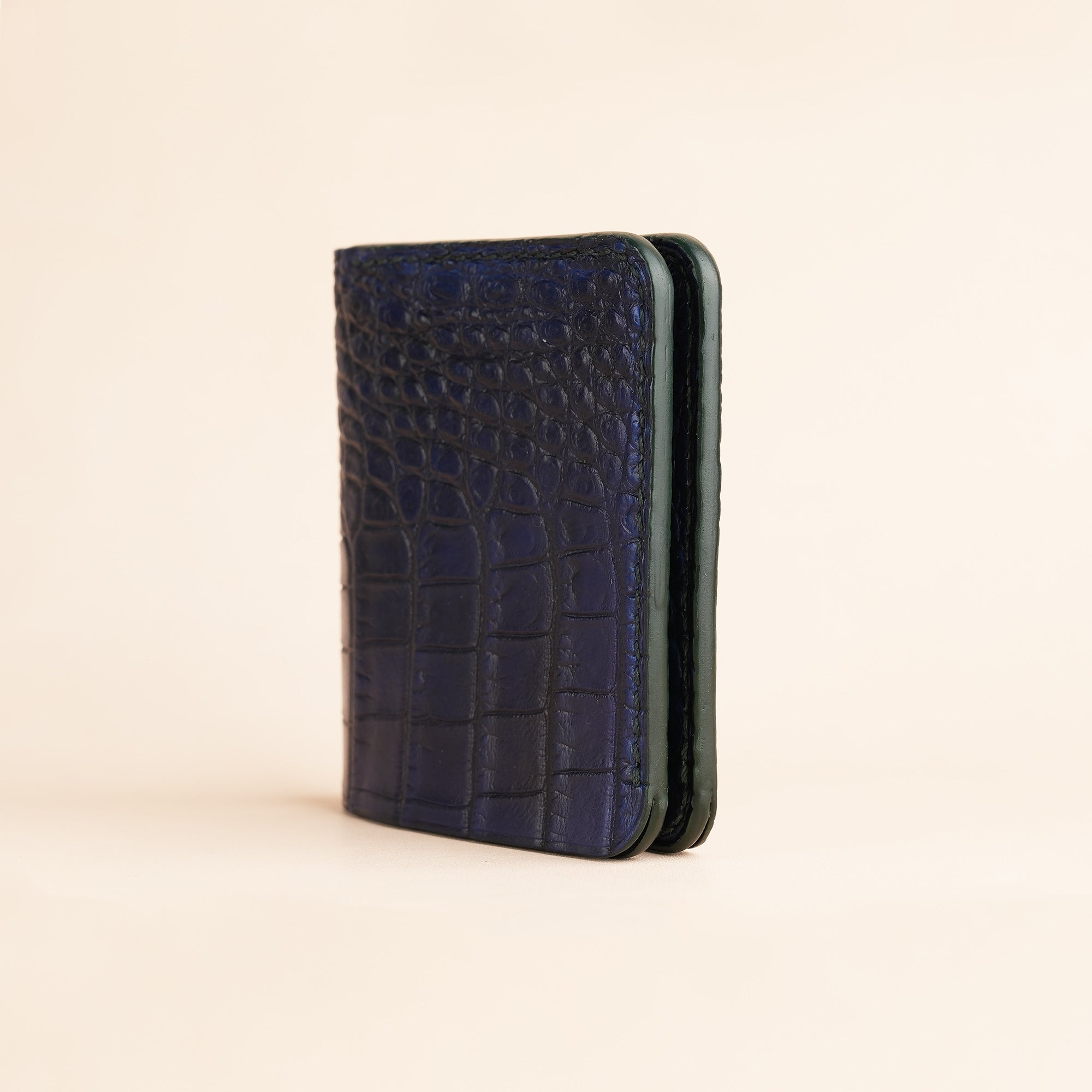 Dark Blue Crocodile Leather Bifold Wallet