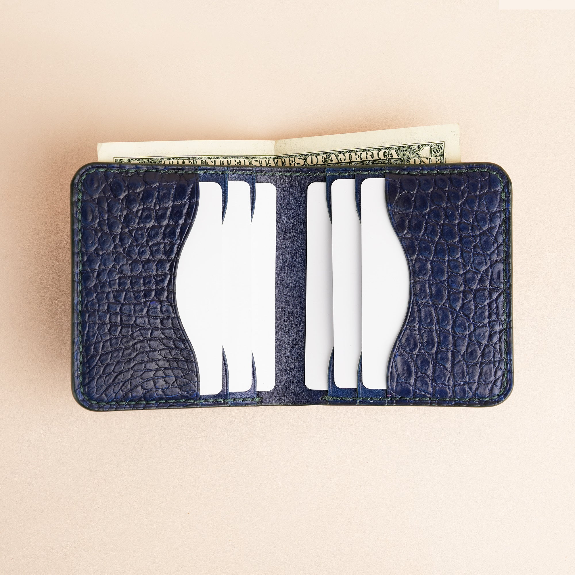 Dark Blue Crocodile Leather Bifold Wallet