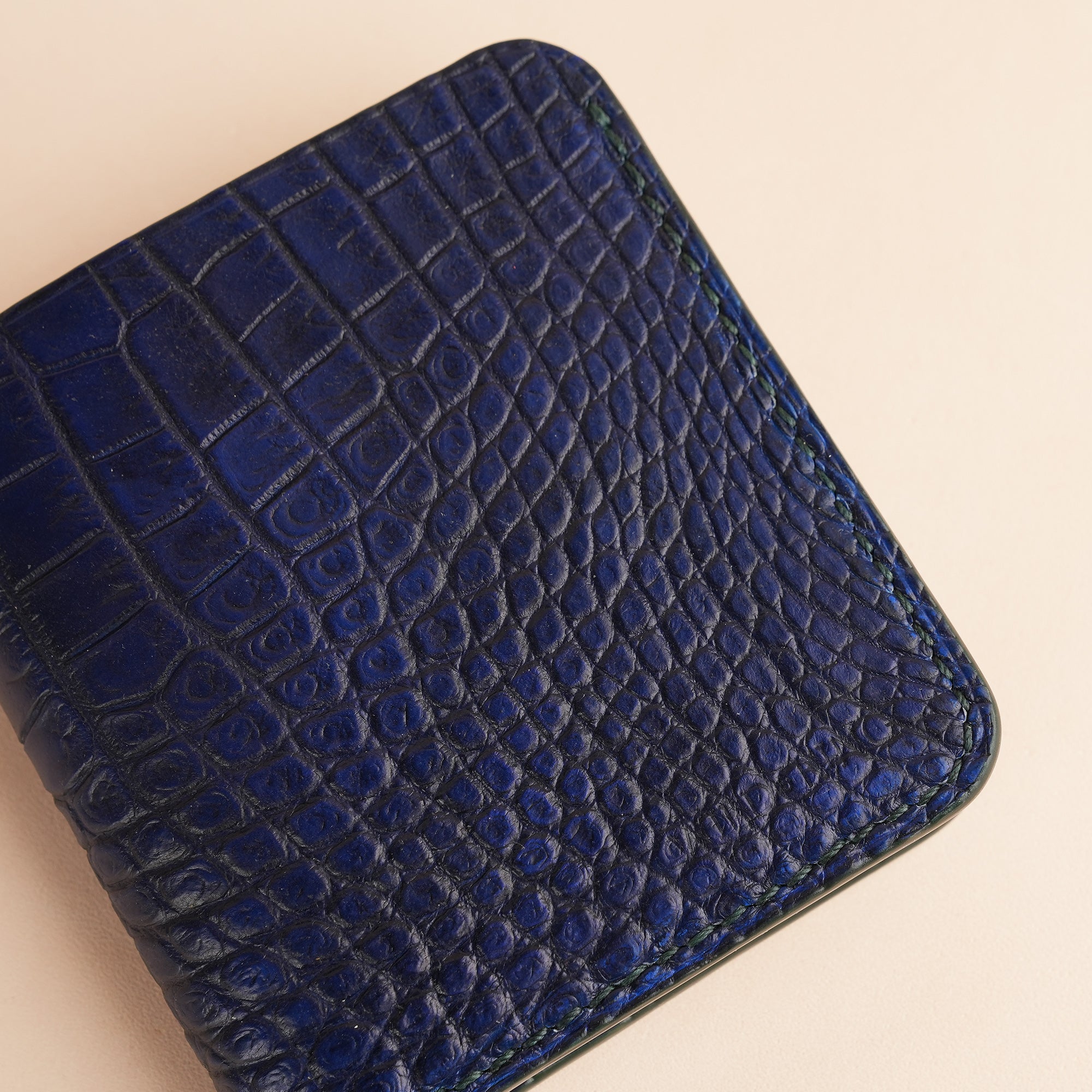 Dark Blue Crocodile Leather Bifold Wallet