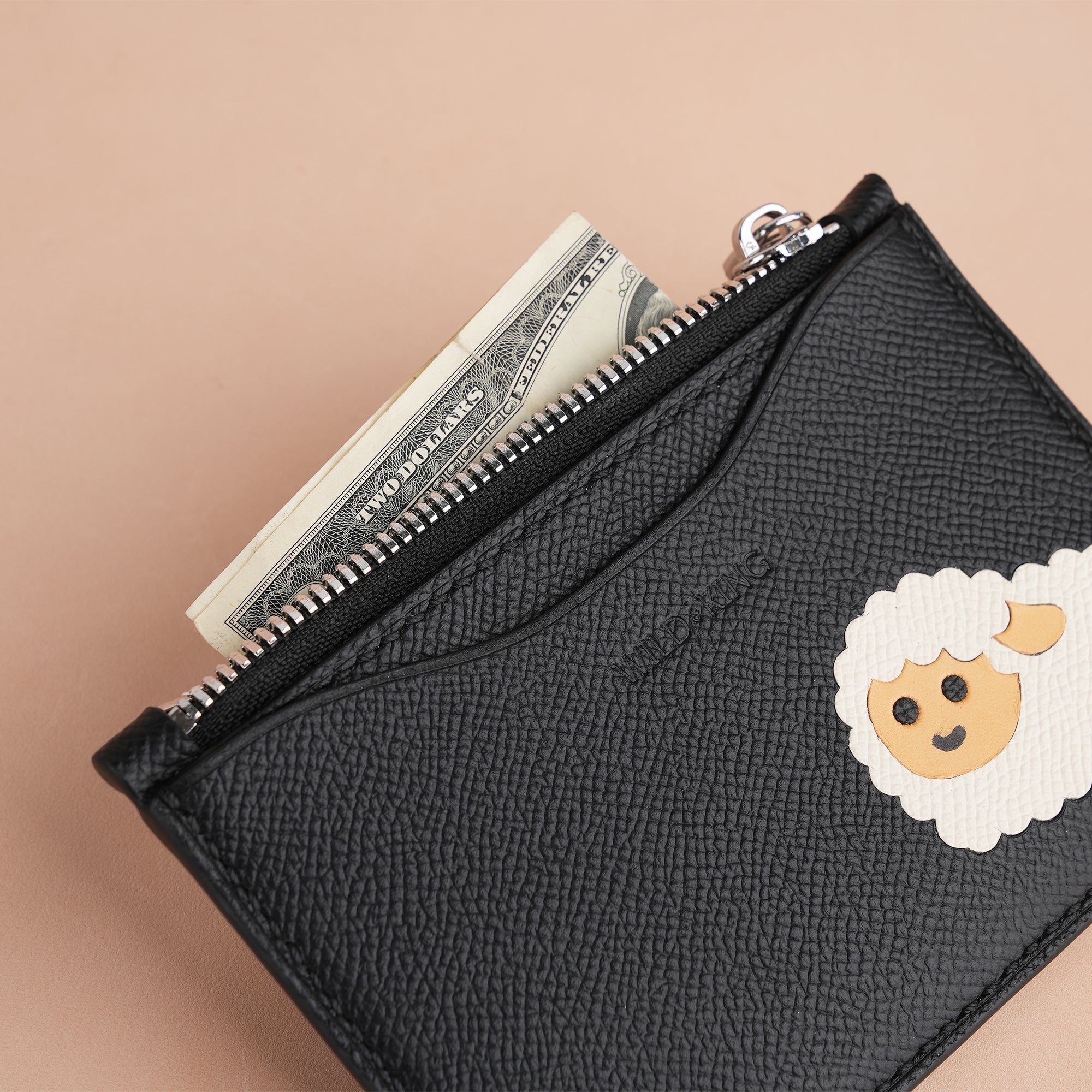 Sheep Design Epsom Leather Zipper Wallet