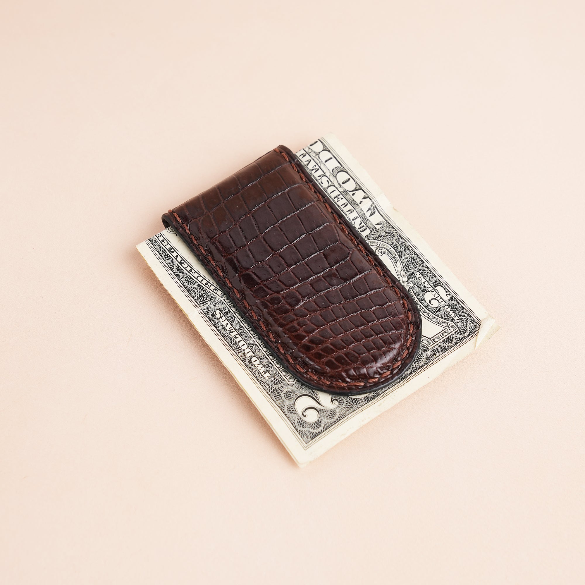 Dark Brown Alligator Leather Money Clip