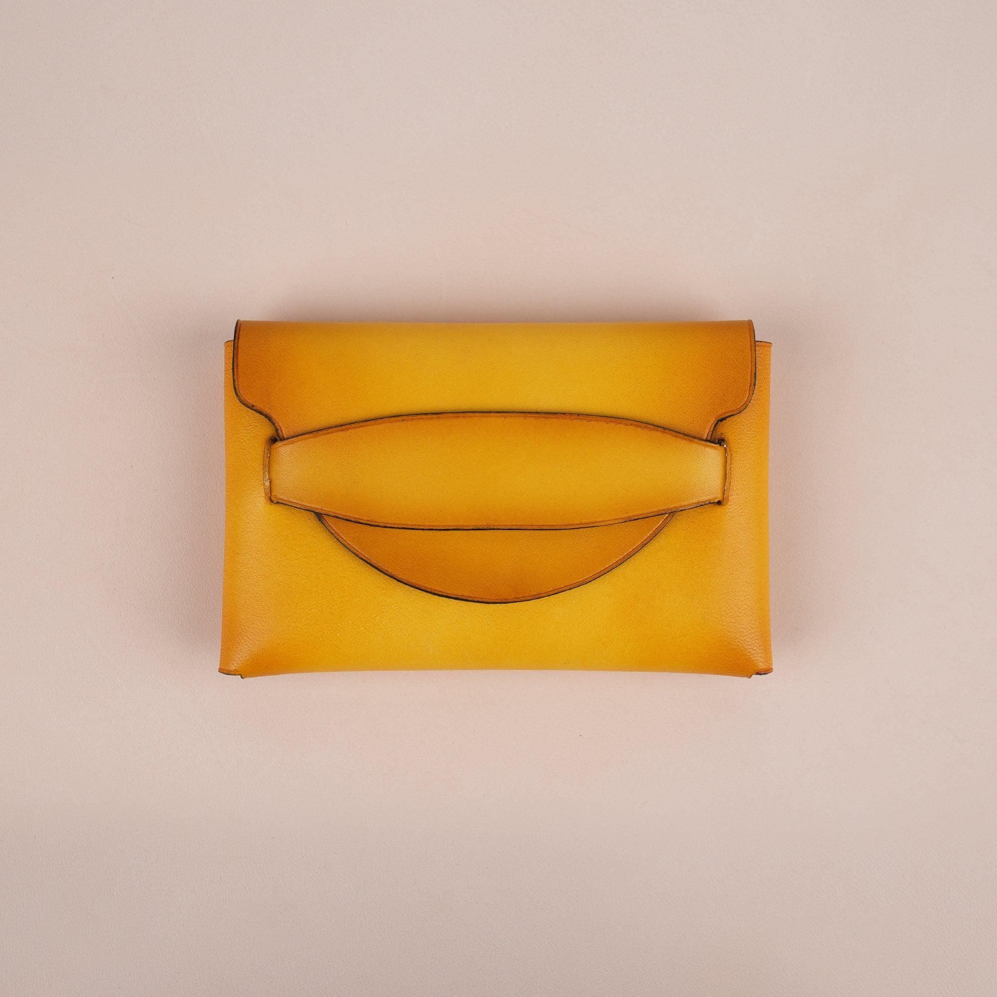 Patina Yellow Leather Card Coin Purse Small - WildandKing