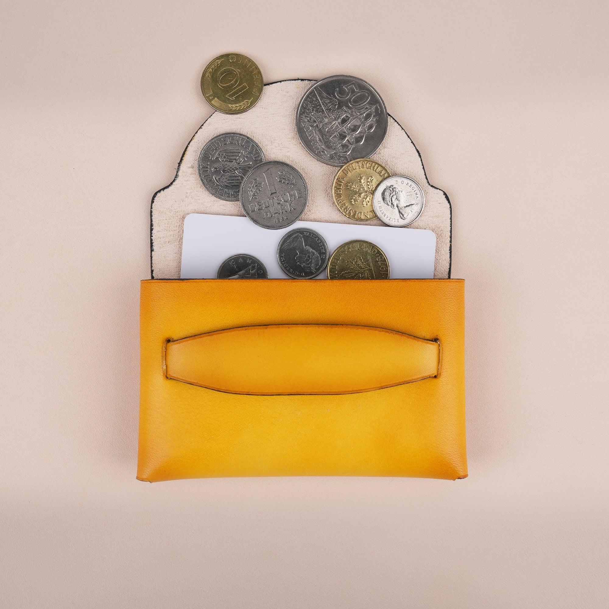 Patina Yellow Leather Card Coin Purse Small - WildandKing