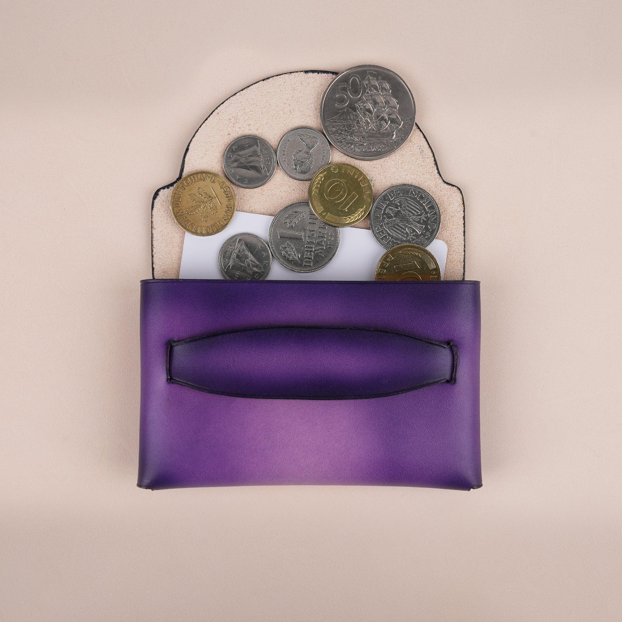 Patina Purple Leather Card Coin Purse Small - WildandKing