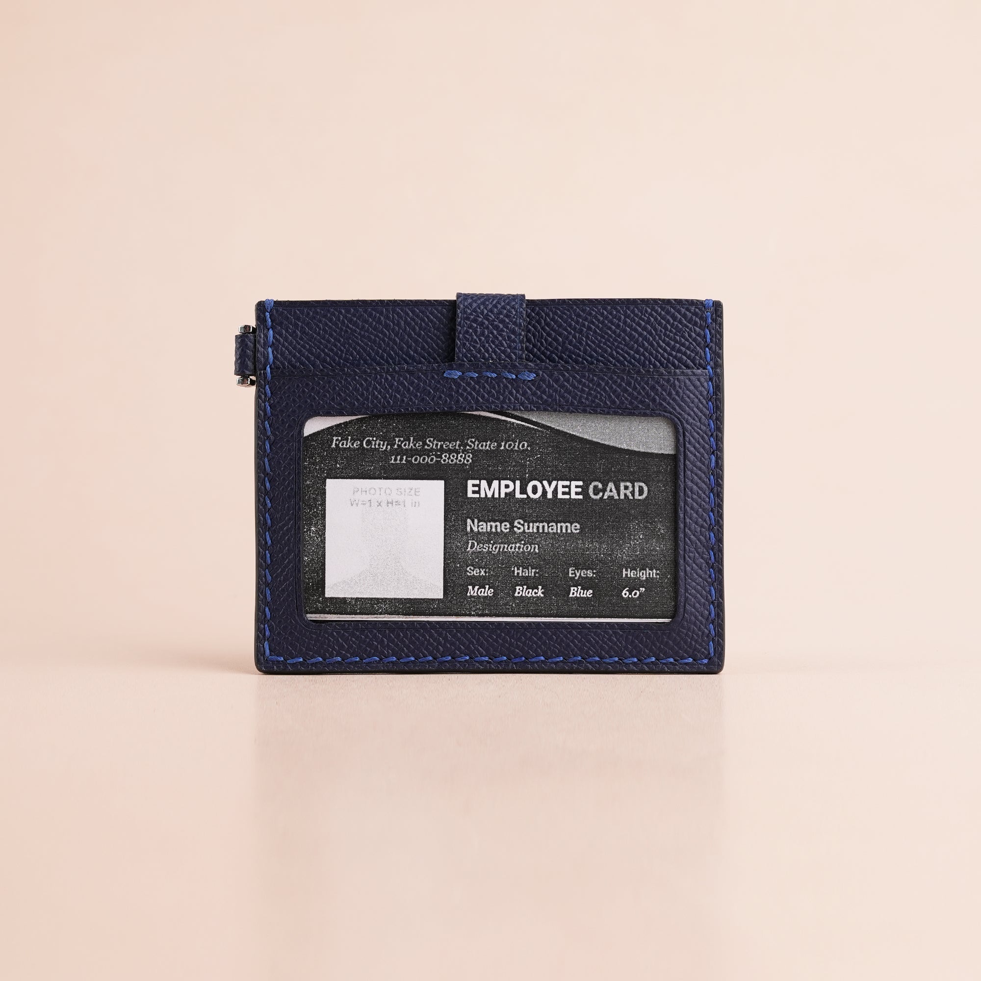 Royal Blue Alligator Leather with Push Button ID Card Holder - Patina Finish