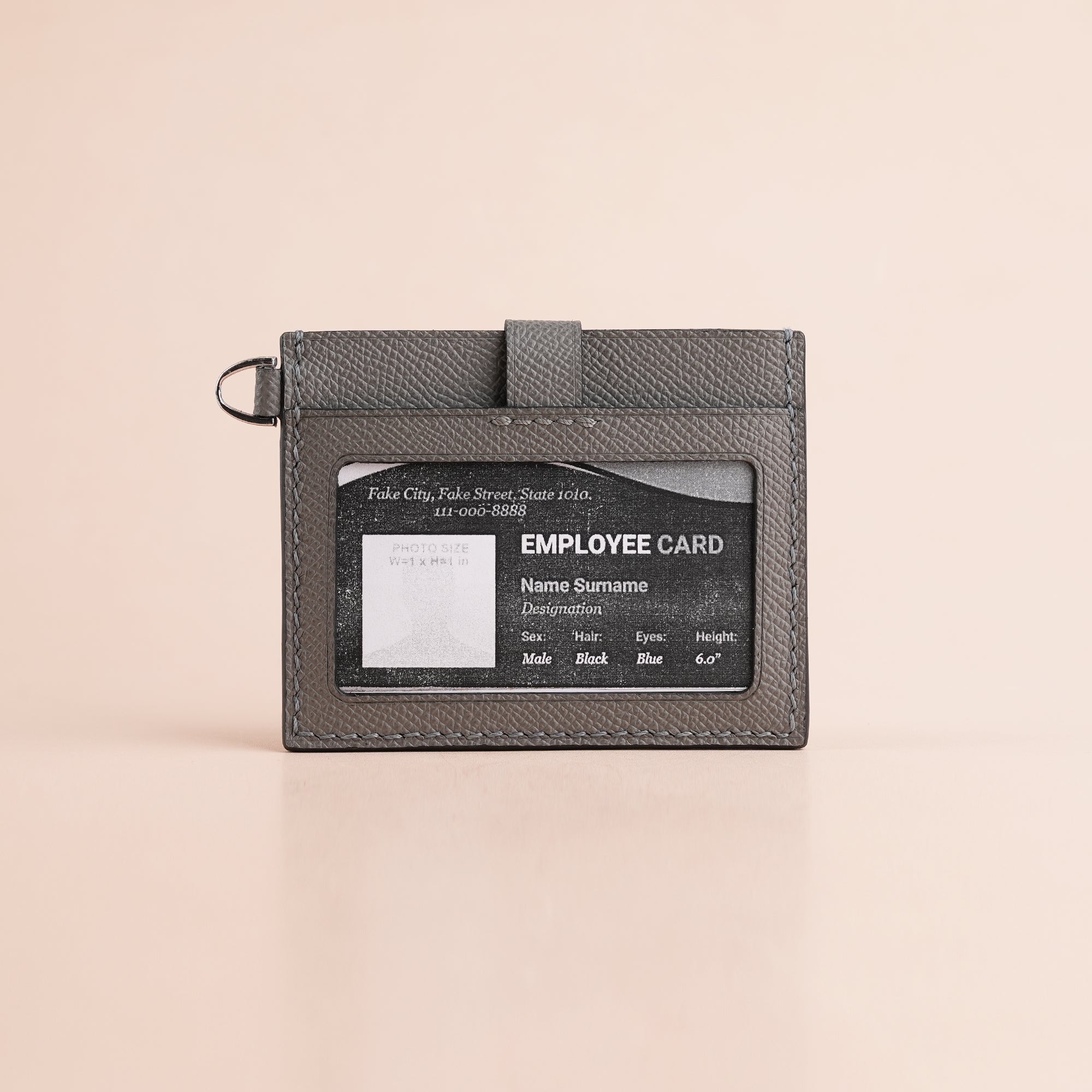 Gray Alligator Leather with Push Button ID Card Holder - Patina Finish