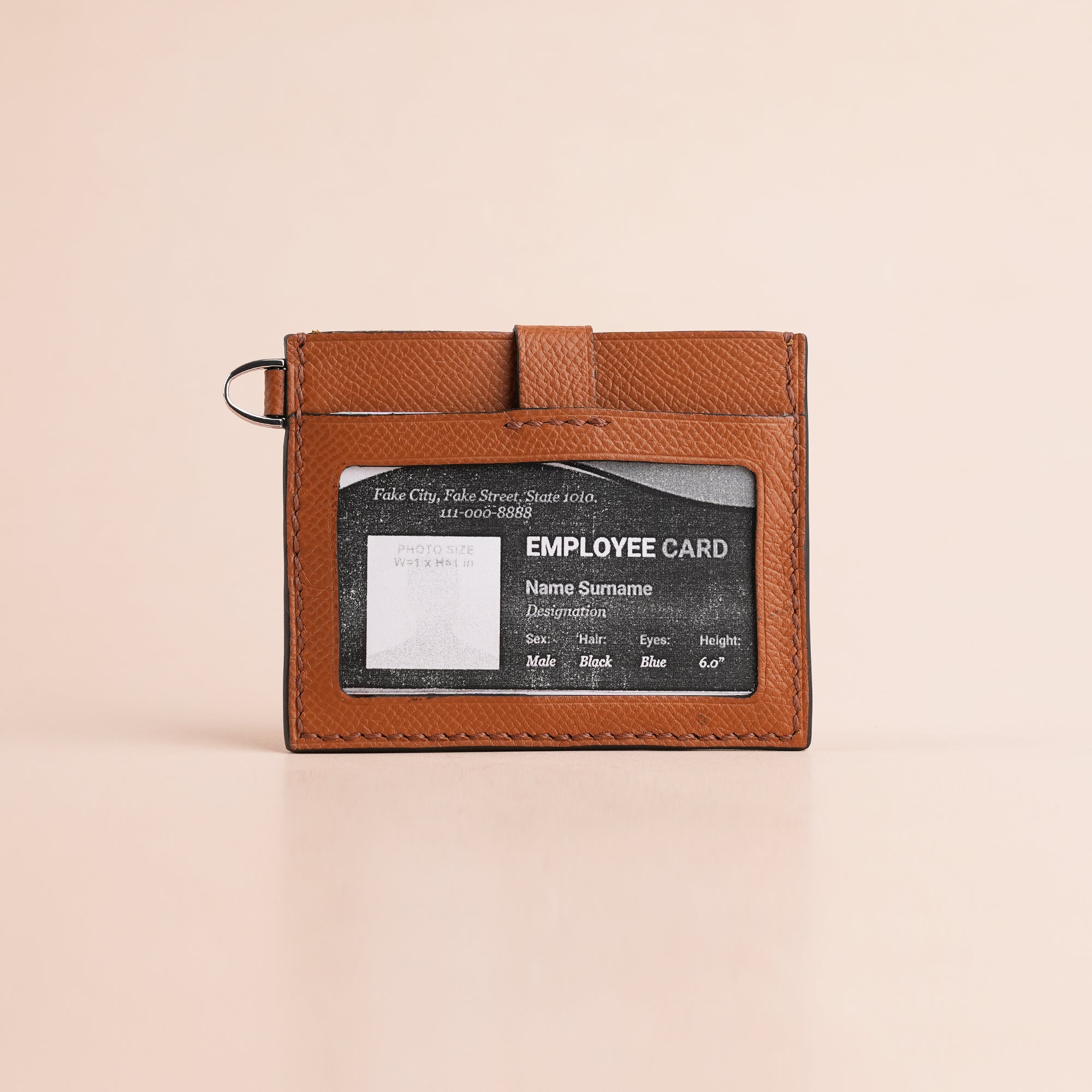 Tan Alligator Leather with Push Button ID Card Holder - Patina Finish
