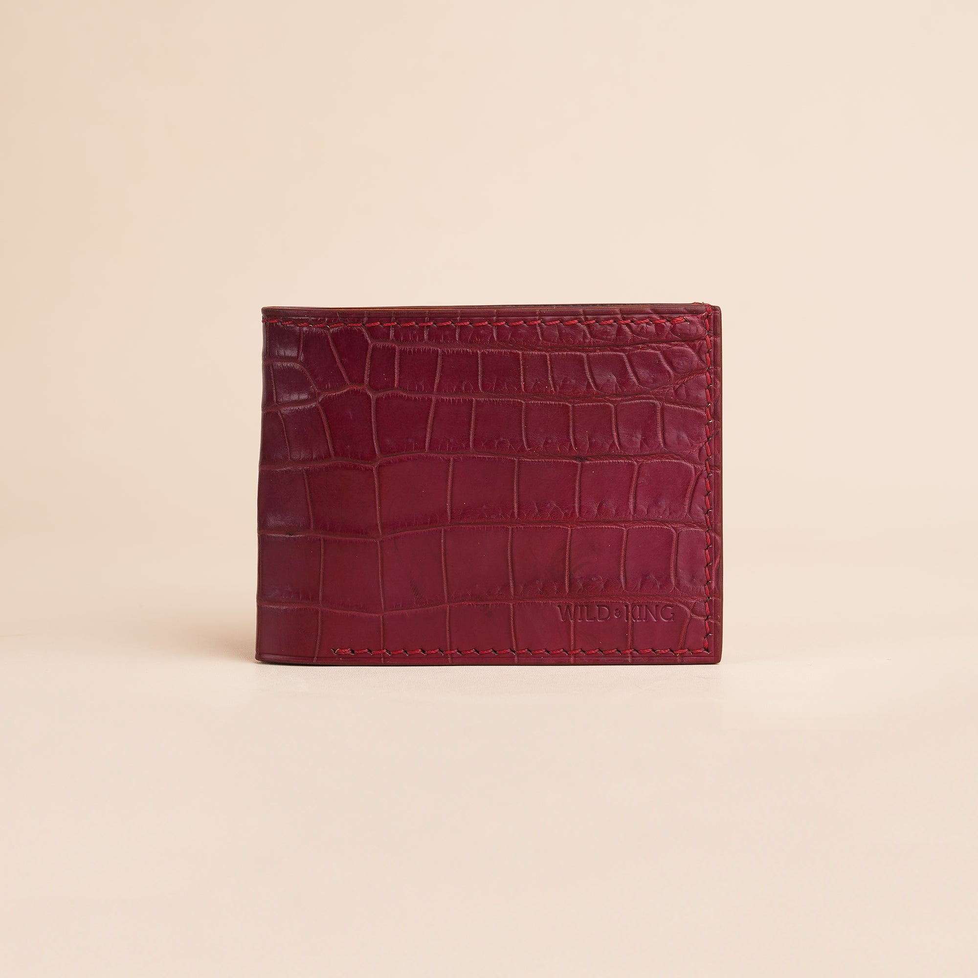 Burgundy Crocodile Leather Bifold Wallet