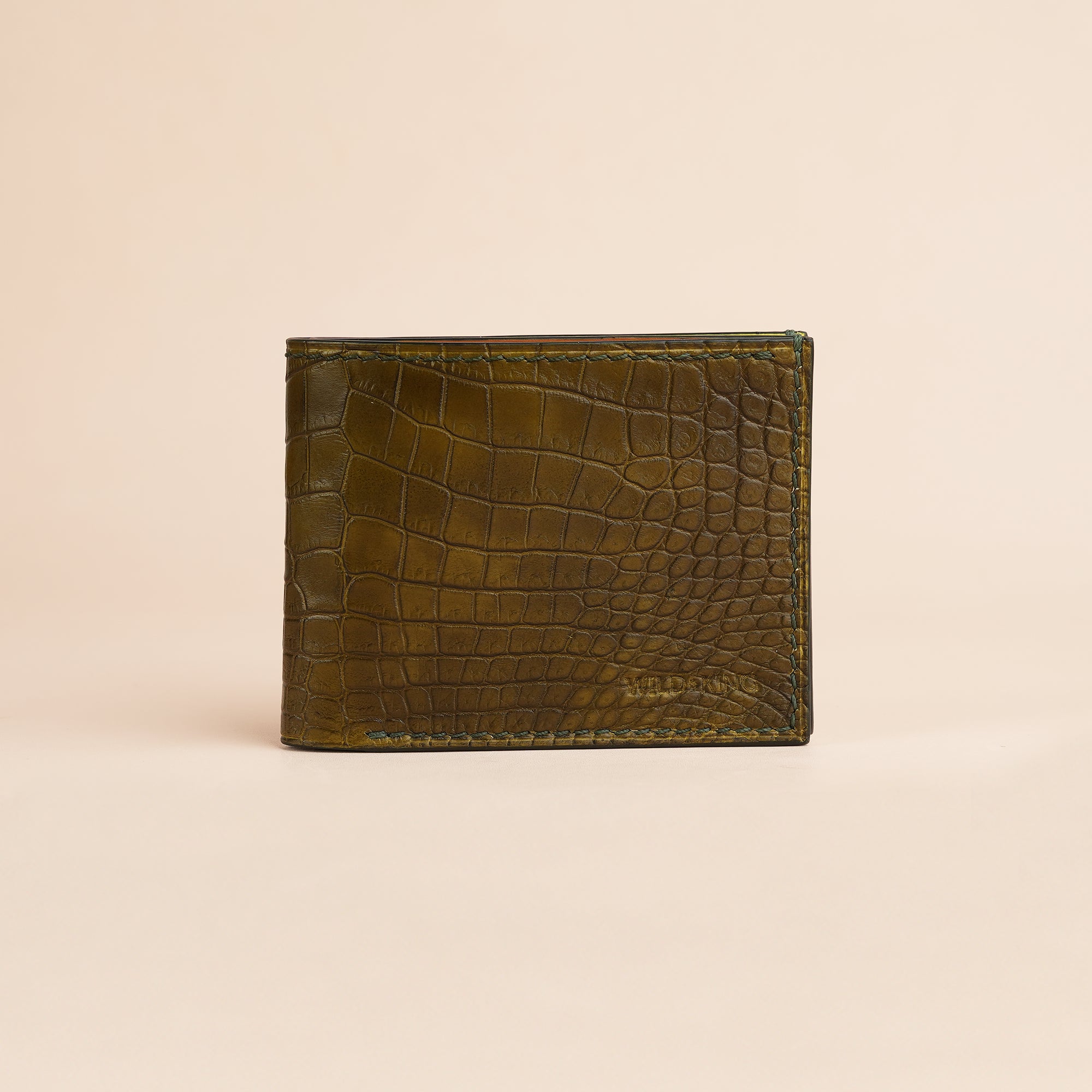 Olive Crocodile Leather Bifold Wallet