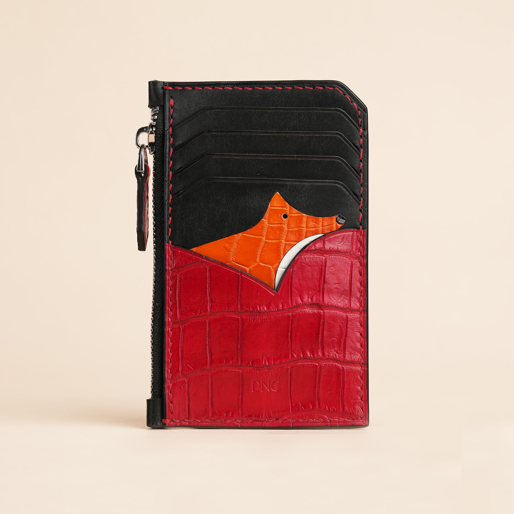Burgundy Alligator Leather Zipper Wallet - Fox Design