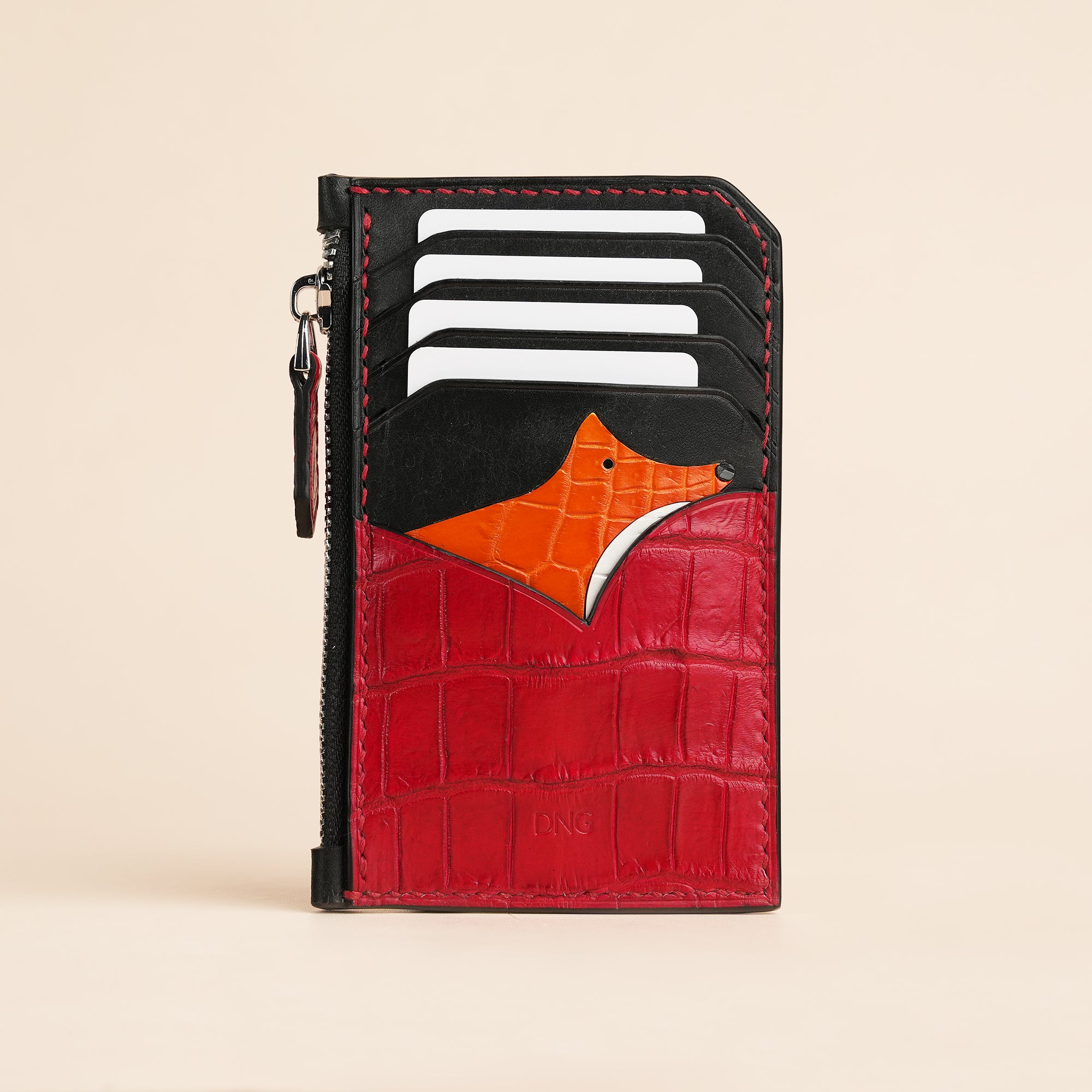 Burgundy Alligator Leather Zipper Wallet - Fox Design