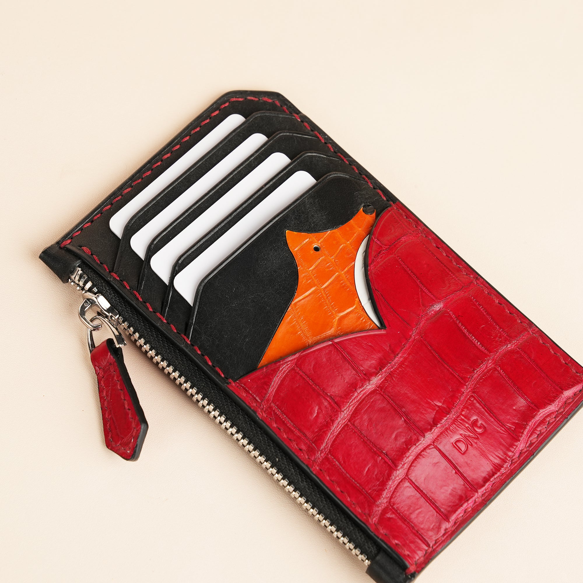 Burgundy Alligator Leather Zipper Wallet - Fox Design