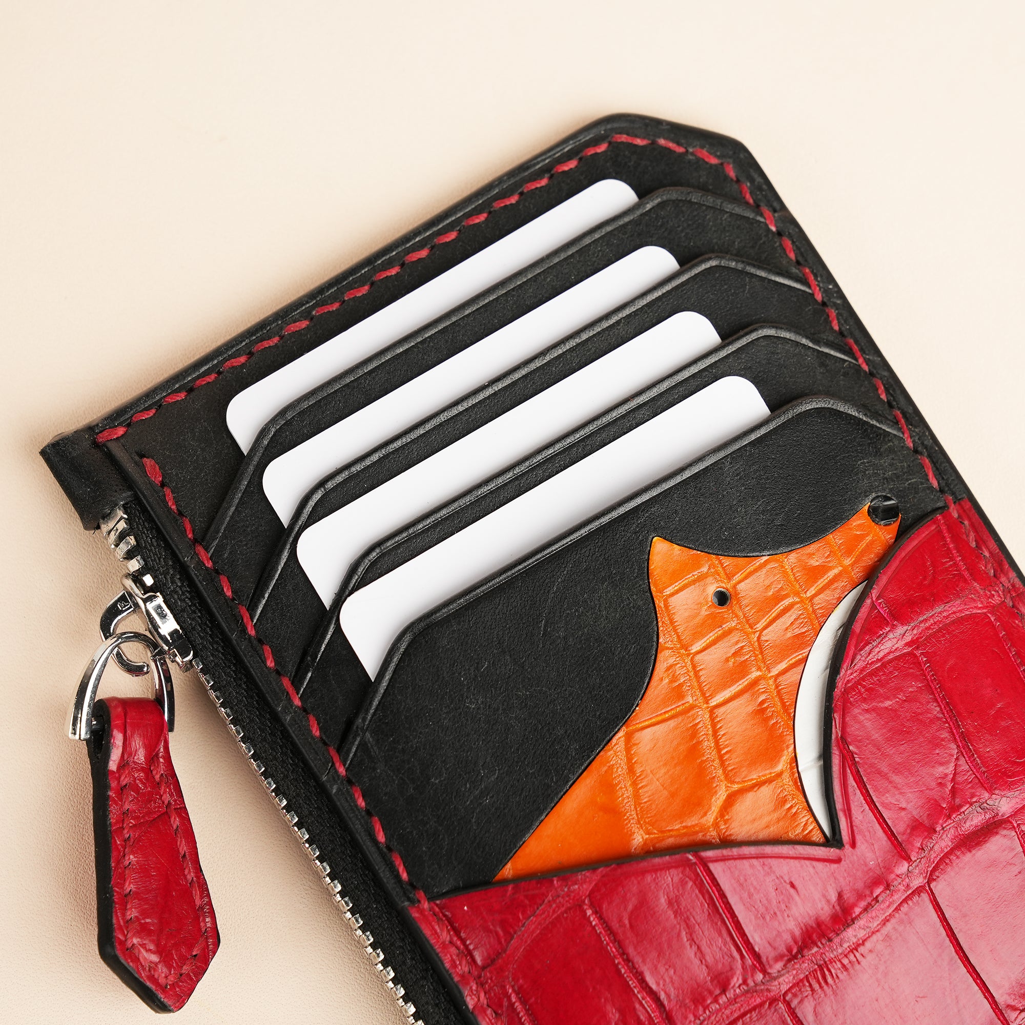 Burgundy Alligator Leather Zipper Wallet - Fox Design
